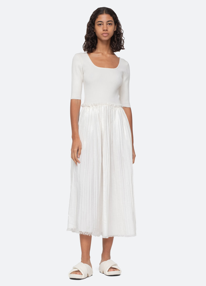 cream-greir combo dress-front view - 7