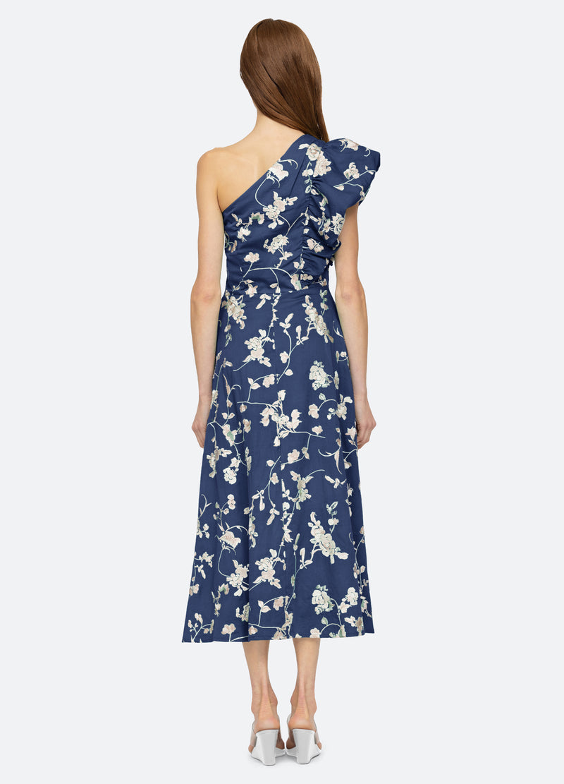 navy-julian one shoulder dress-back view - 10