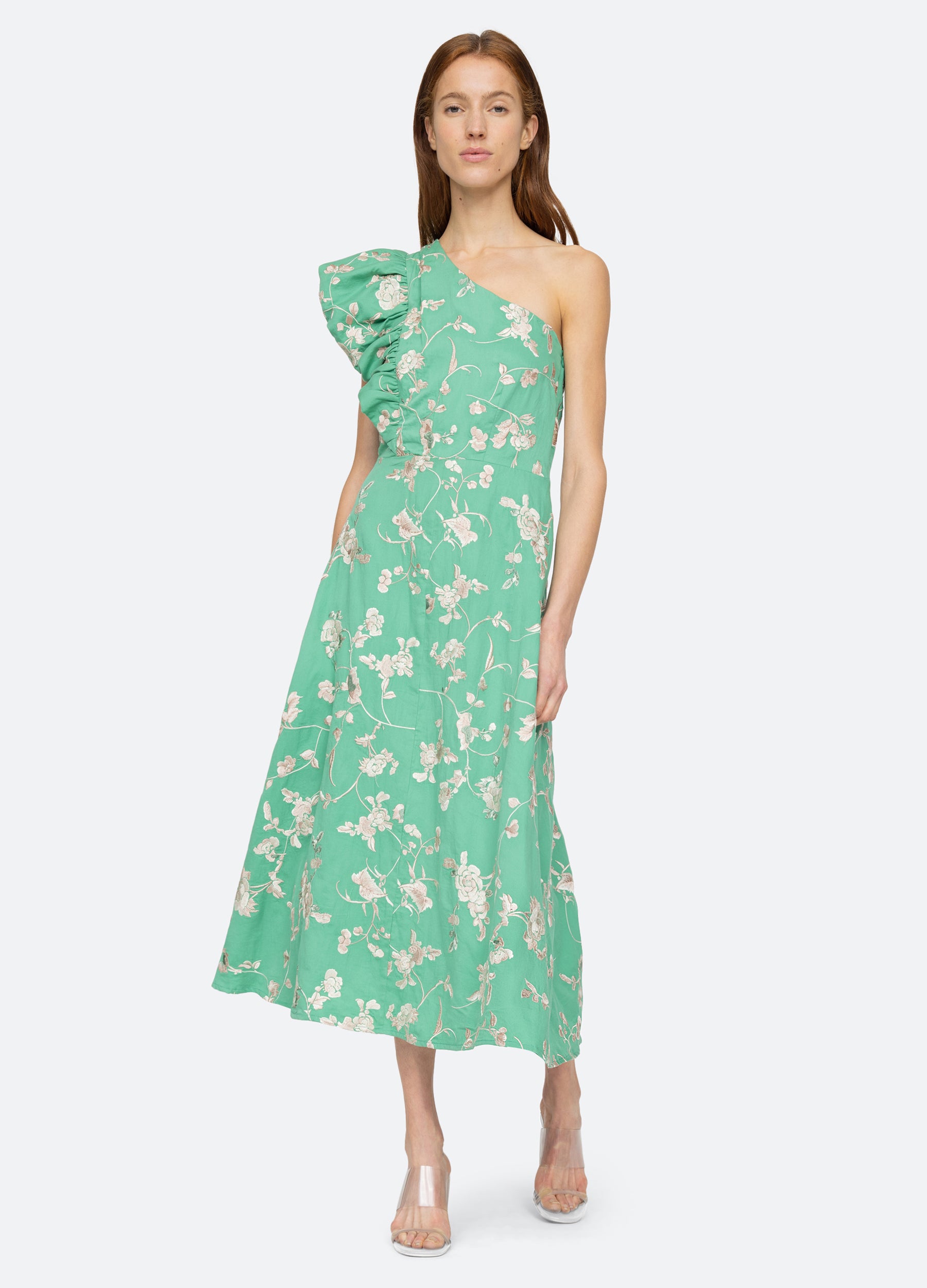 sea one shoulder dress Satin One Shoulder Maxi Dress