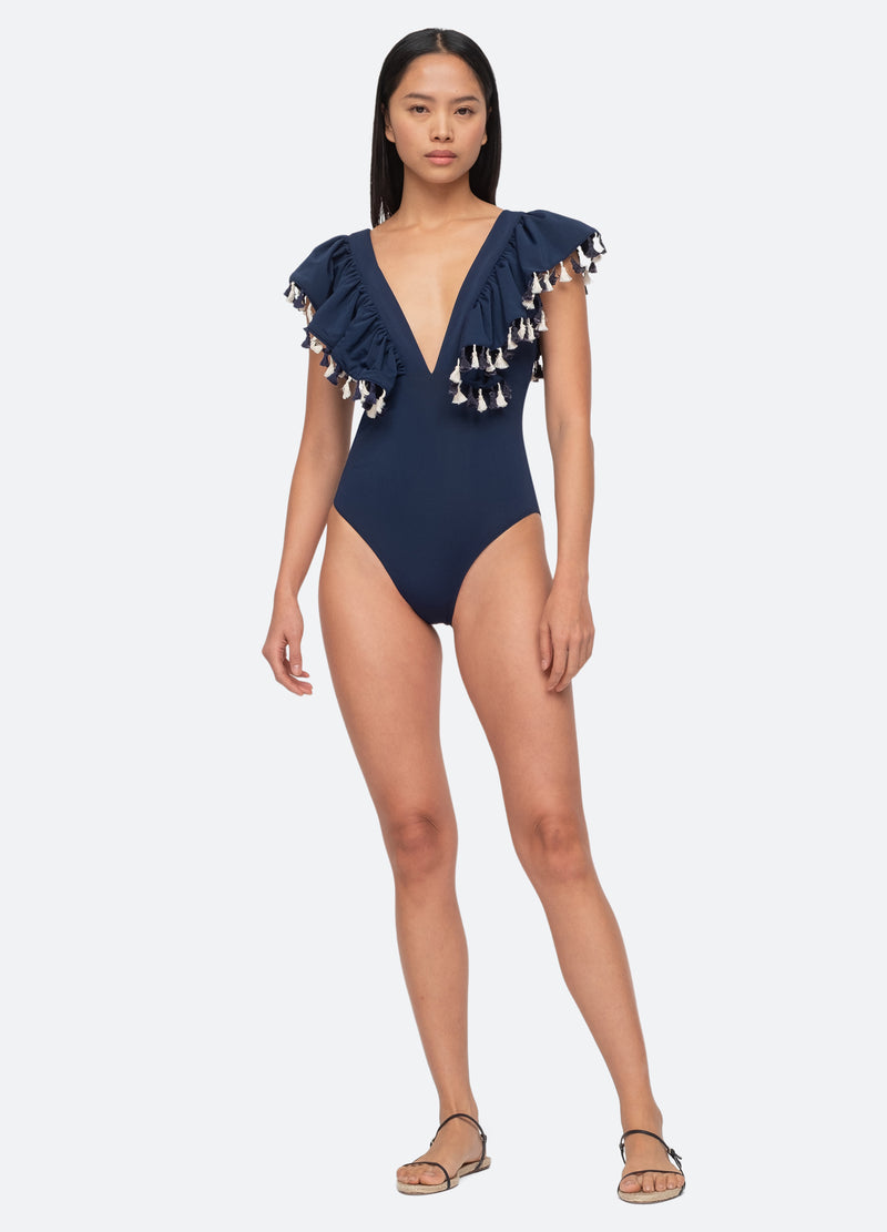 navy-nautical one piece-front view - 1
