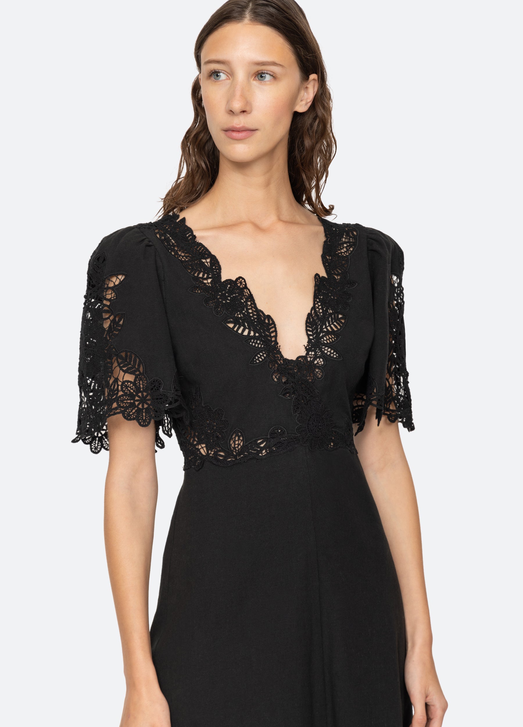 Sea deals New York Guipure Lace Mini Dress Black Cotton Size 8