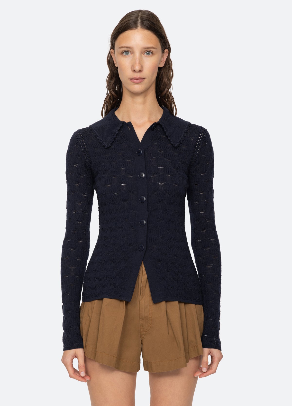 navy-mila cardigan-front view