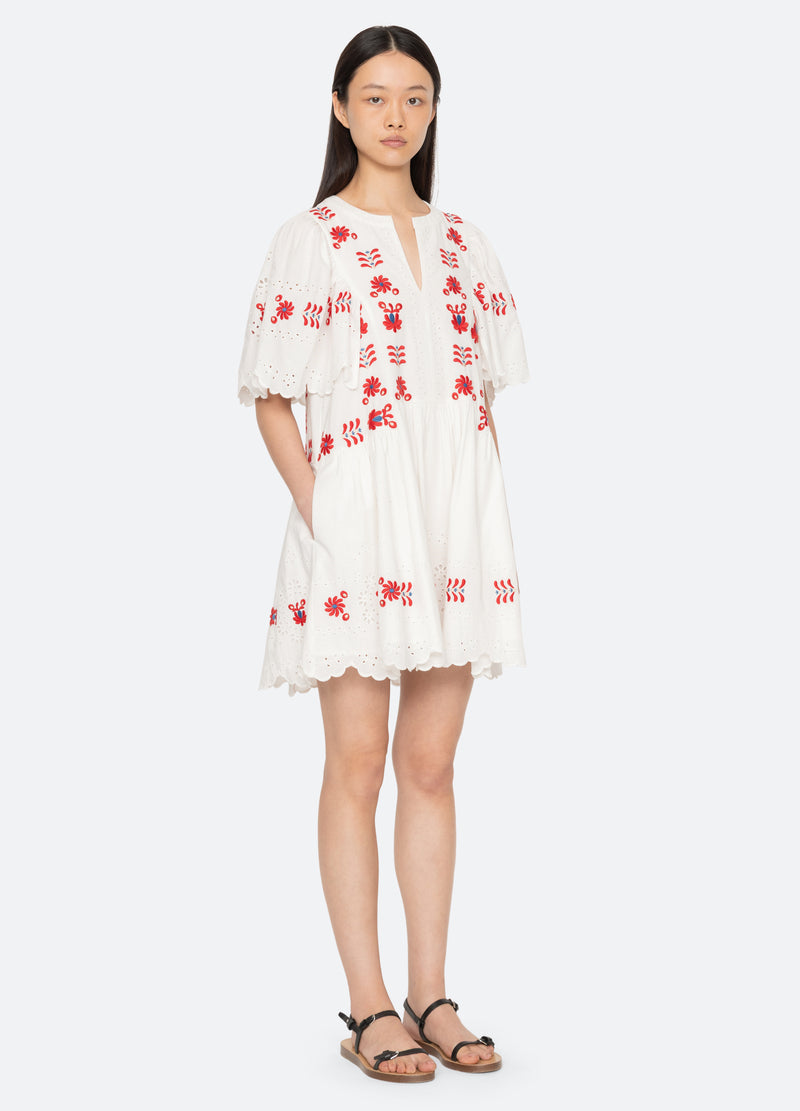 cream-catharina mini dress-three quarter view - 5