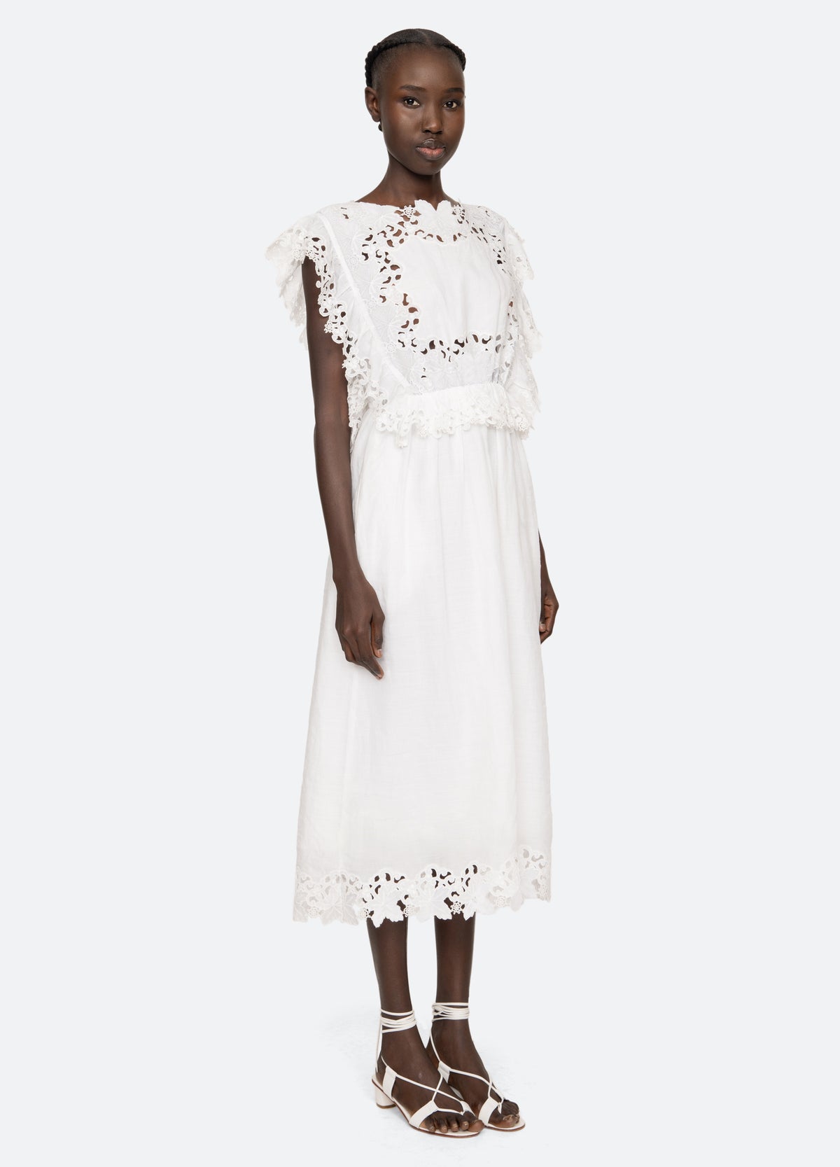 white-eleannora midi dress-three quarter view - 6