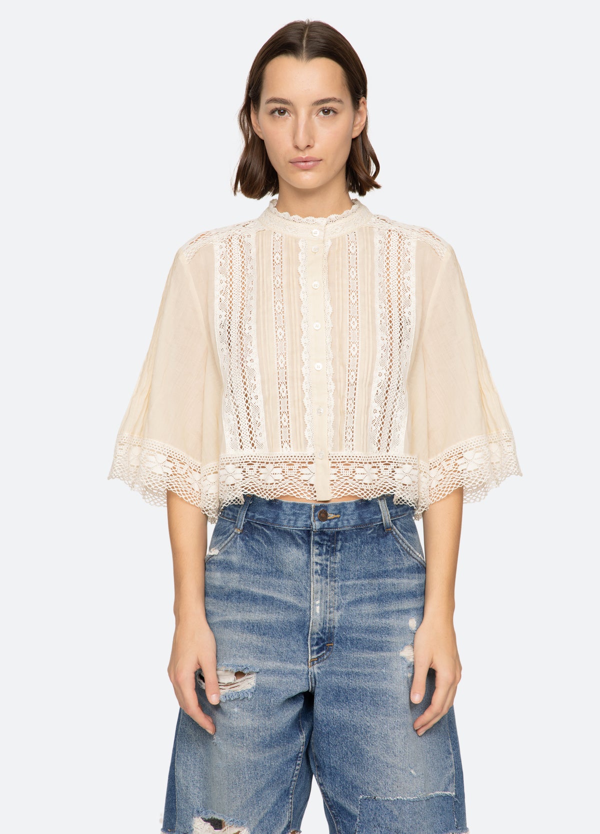 cream-pippa s/s top-front view 2 - 5