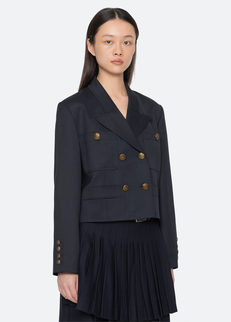 navy-taliyah blazer-three quarter view - 4