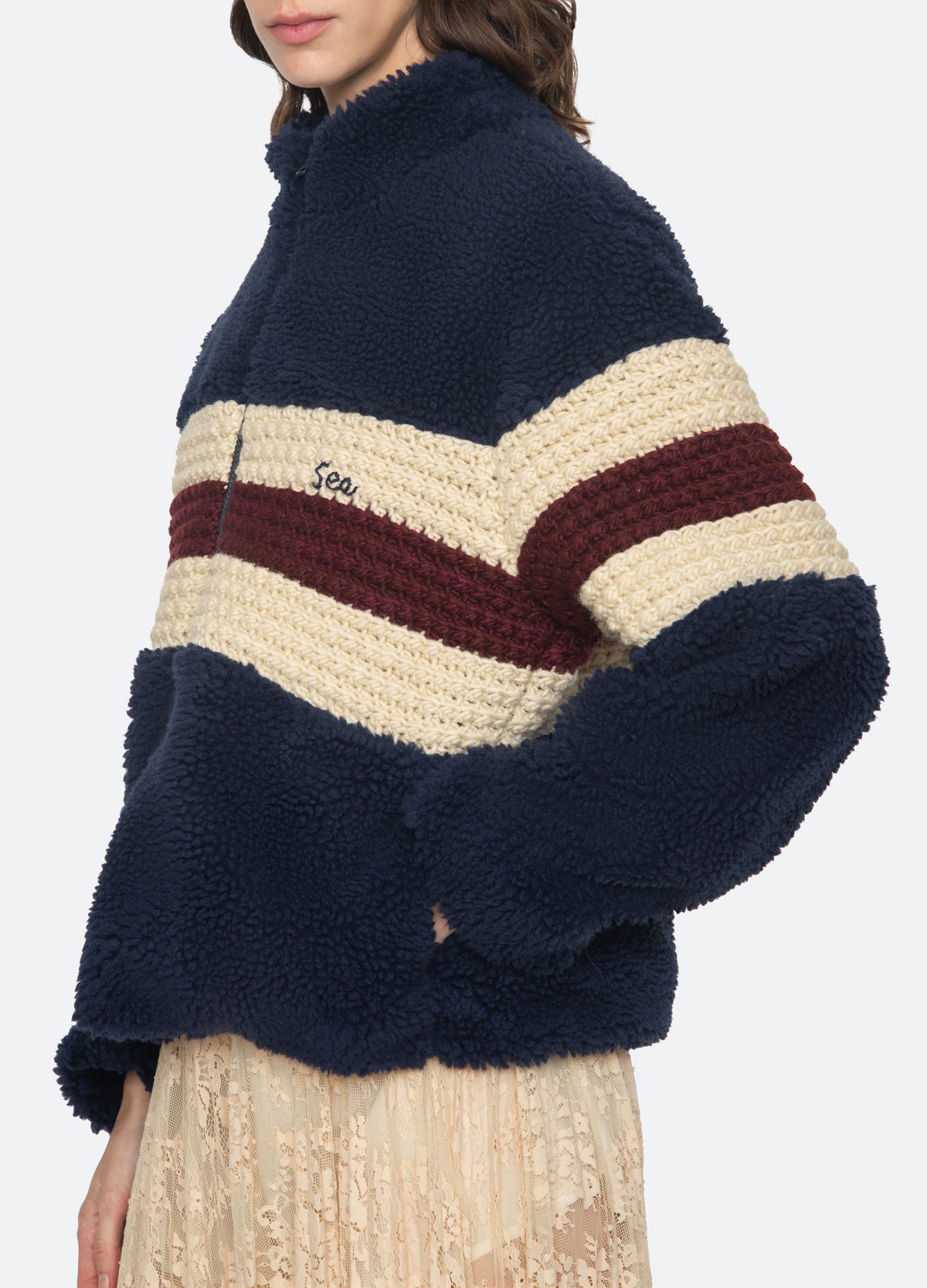 navy-georgie fleece jacket-detail view - 6