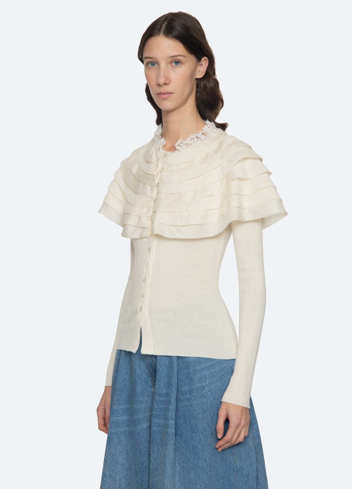 cream-wanda cardigan-three quarter view - 5