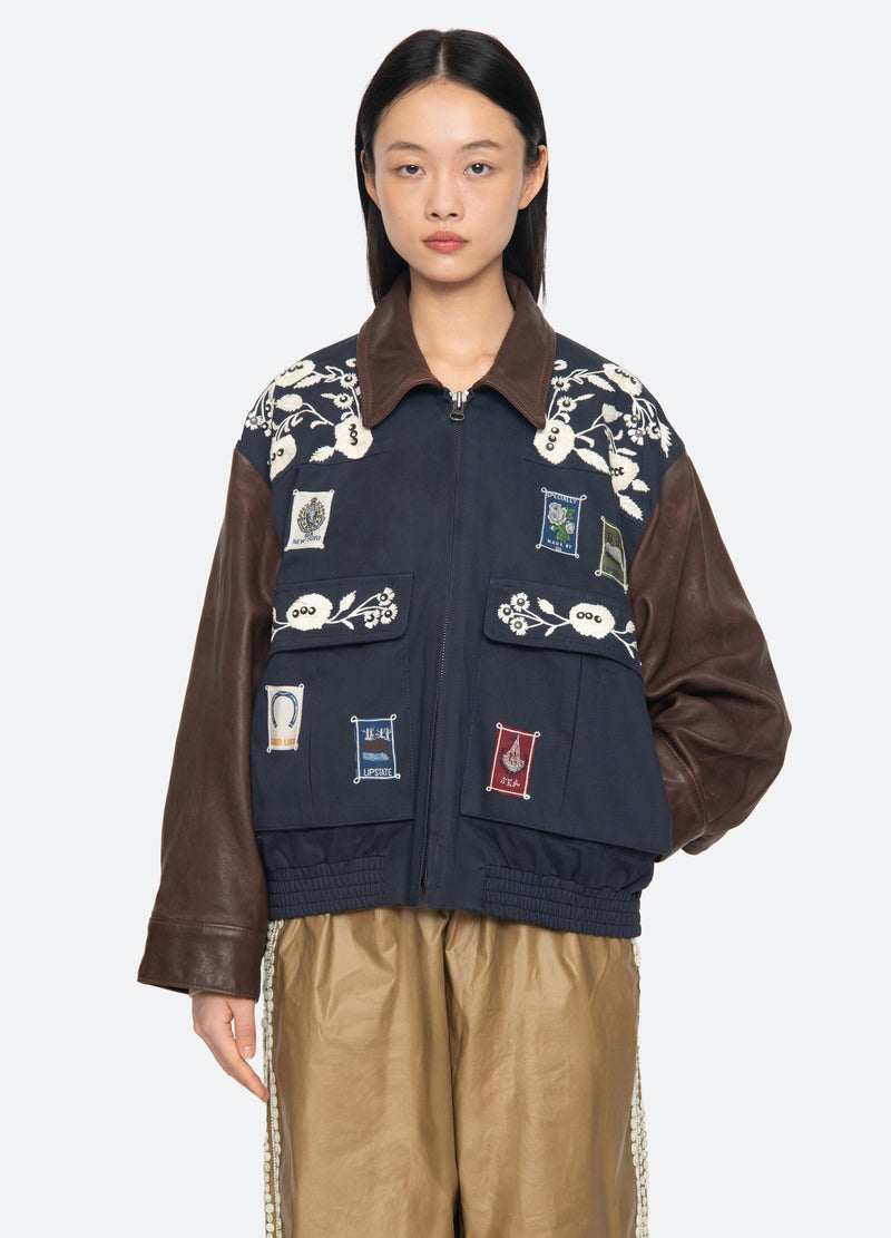 navy-georgie combo jacket-front view - 1