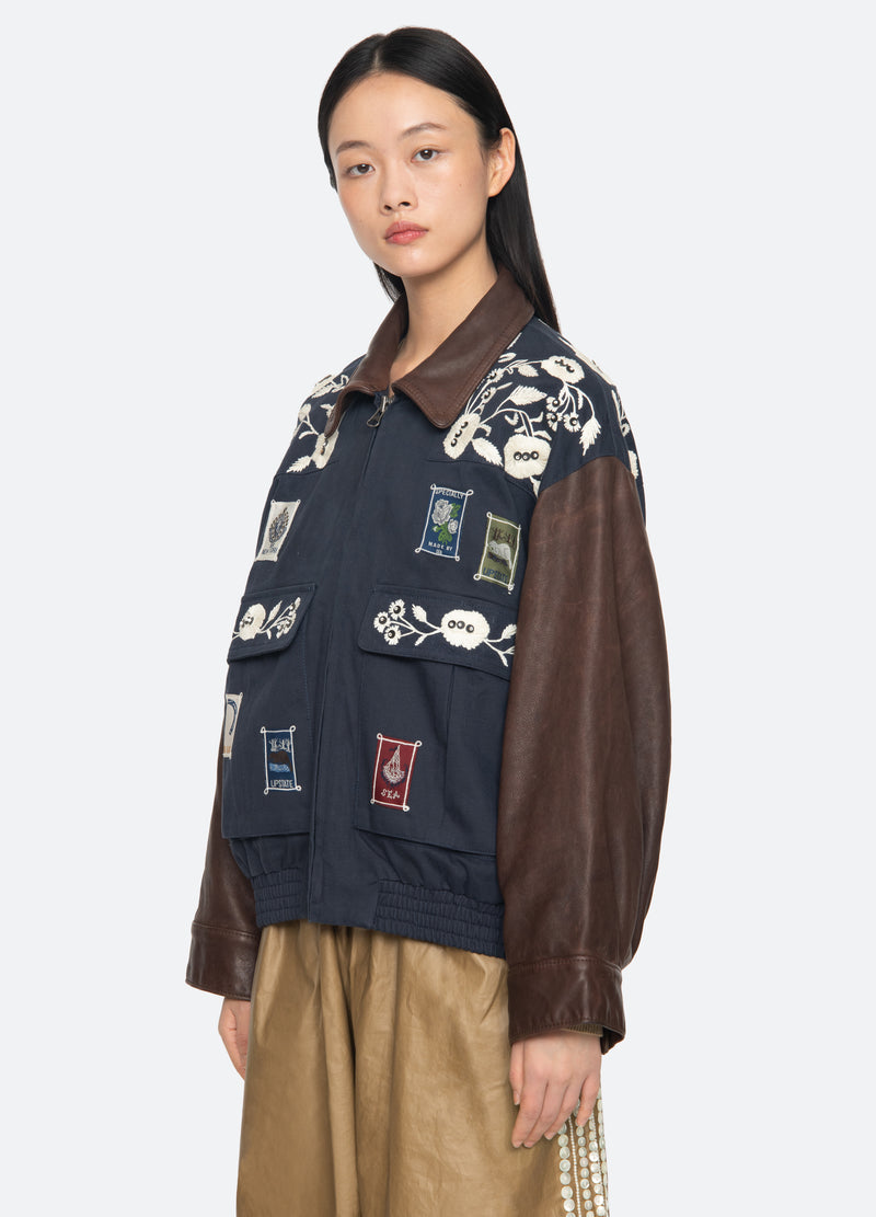 navy-georgie combo jacket-three quarter view - 5