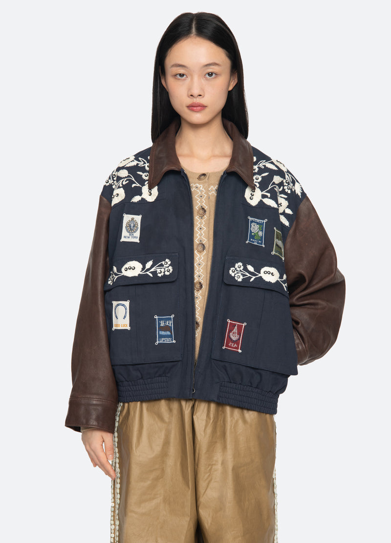 navy-georgie combo jacket-front view 2 - 6