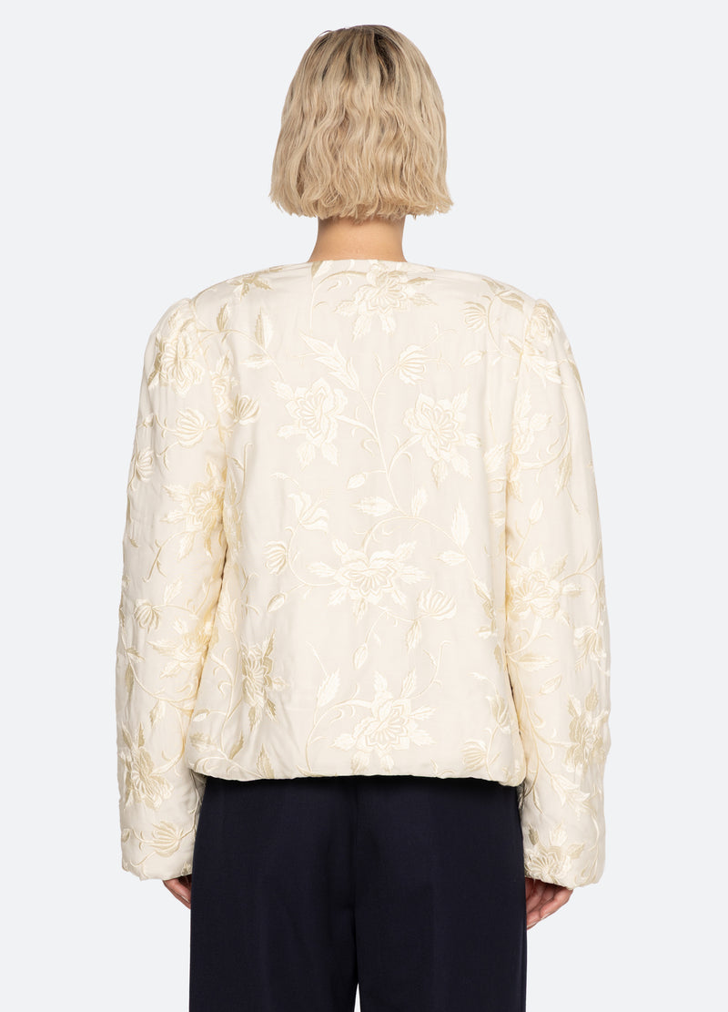 cream-alina emb jacket-back view - 3