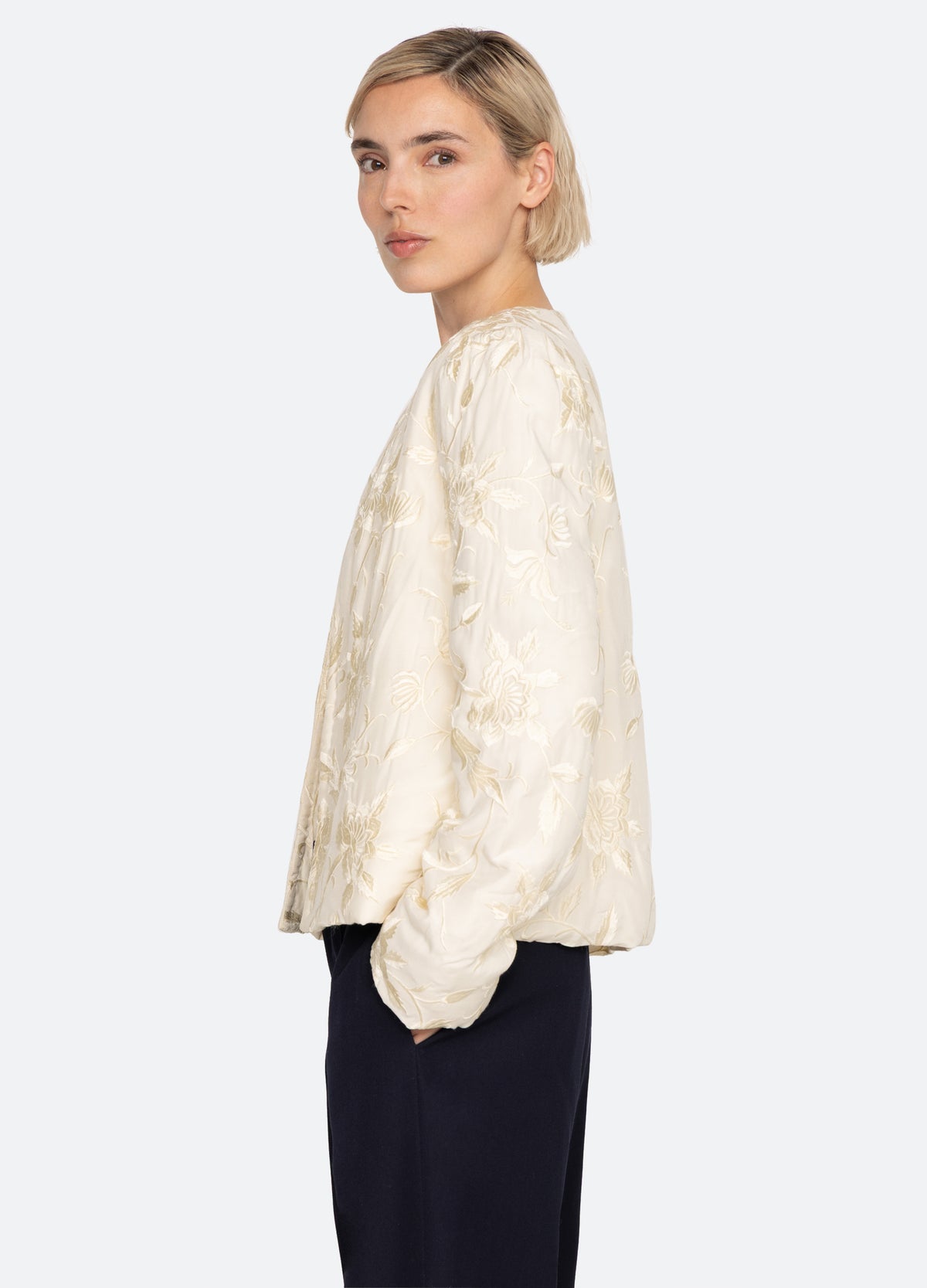 cream-alina emb jacket-side view - 4