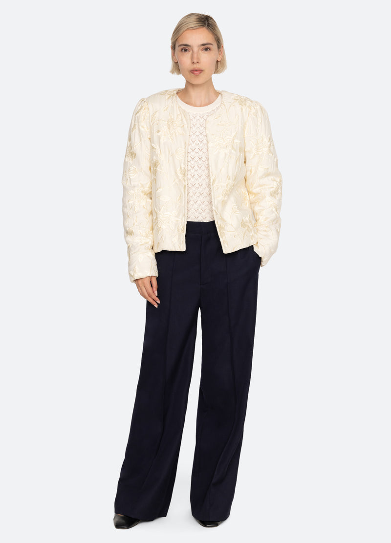 cream-alina emb jacket-full body view - 8