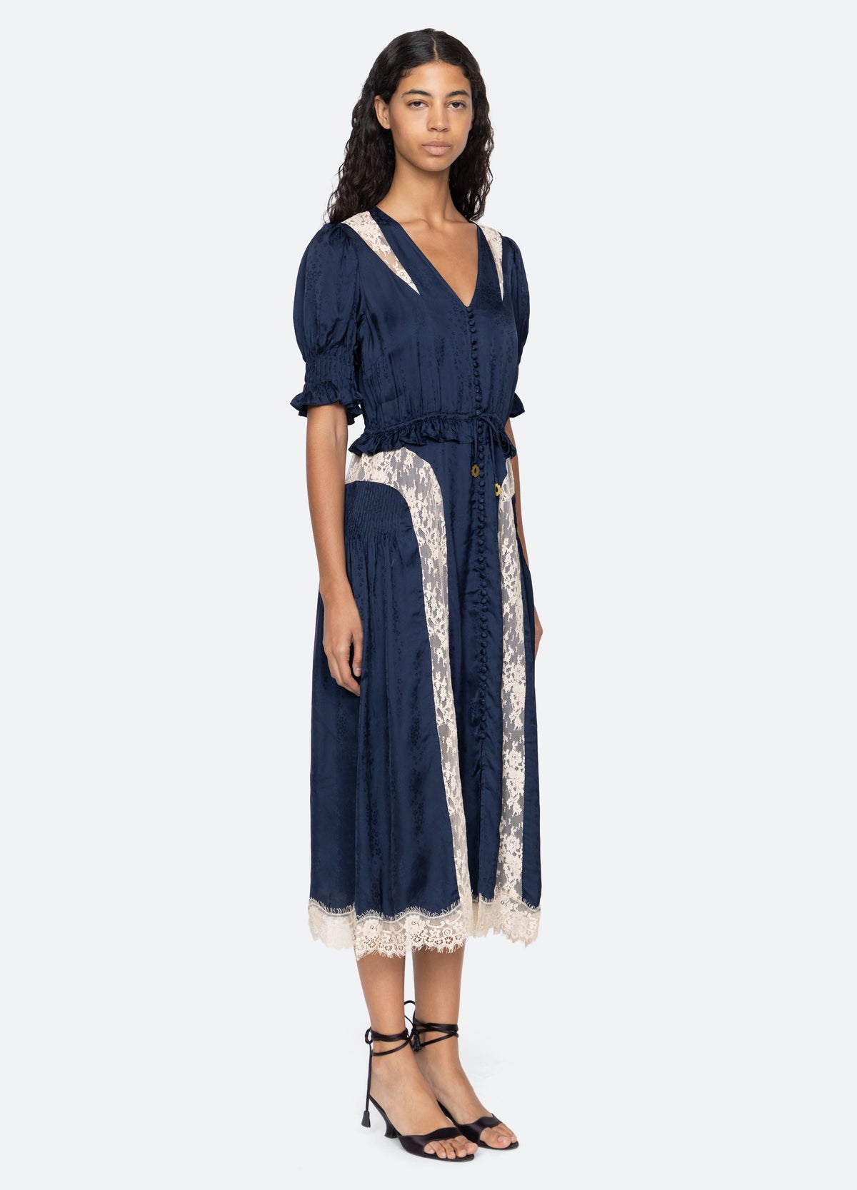 navy-ethel midi dress-three quarter view - 4