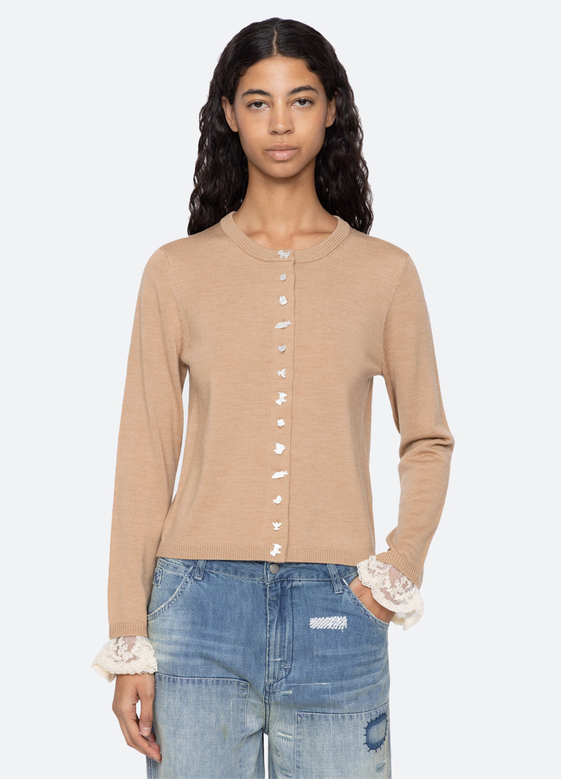 camel-diane cardigan-front view - 1
