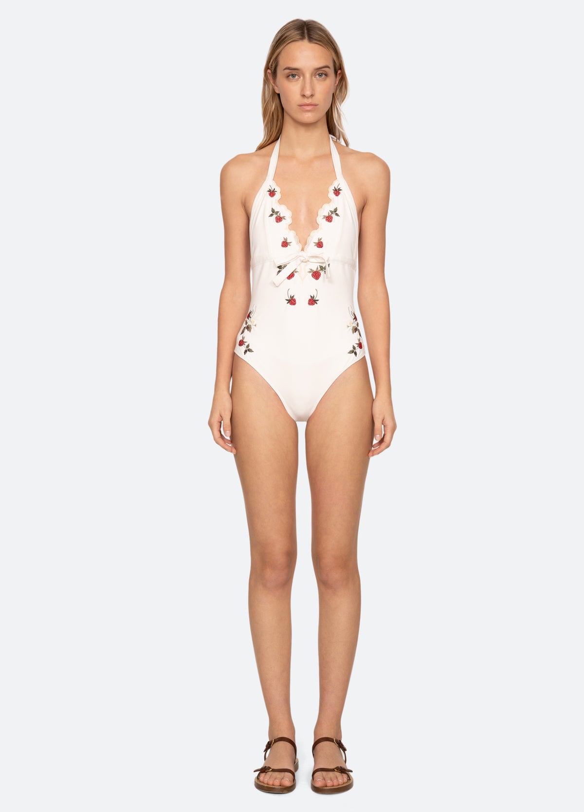 cream-bindi one piece-front view - 2