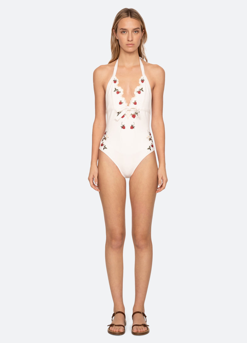 cream-bindi one piece-front view - 2
