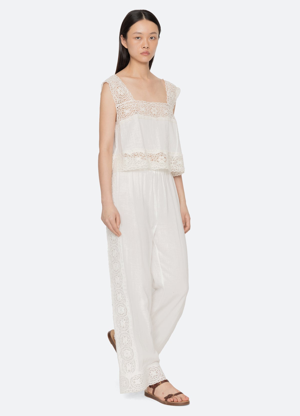cream-gardener coverup pants-full body view - 7