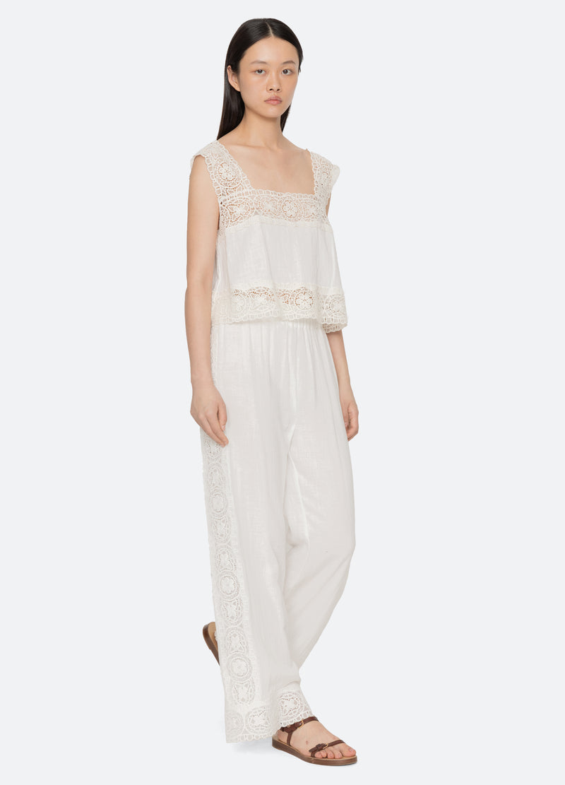 cream-gardener coverup pants-full body view - 7
