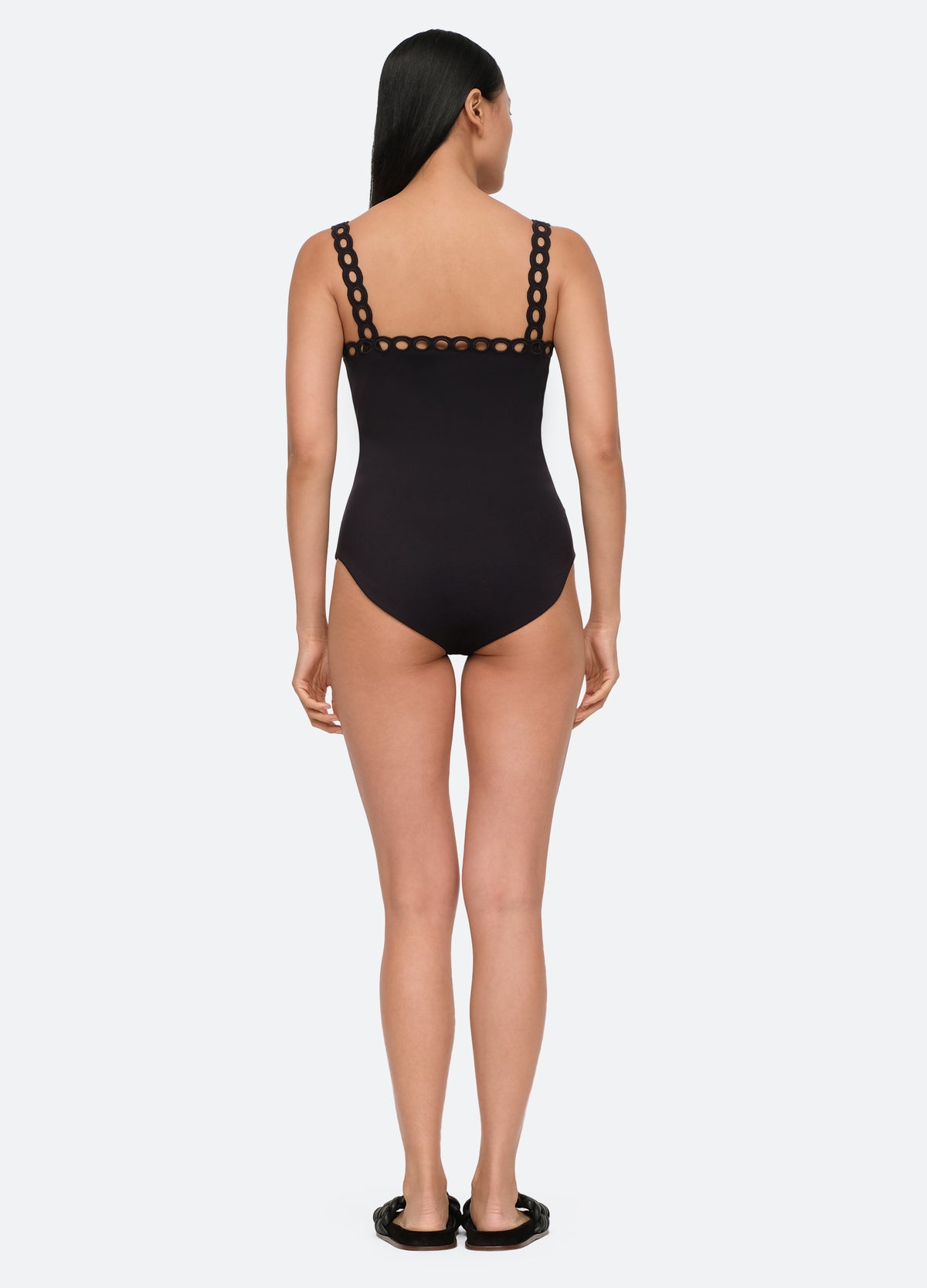 black-solid scallop one piece-back view - 2