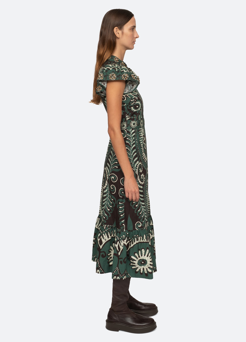 Digital Printed Pure Cotton Midi Dress in Magenta