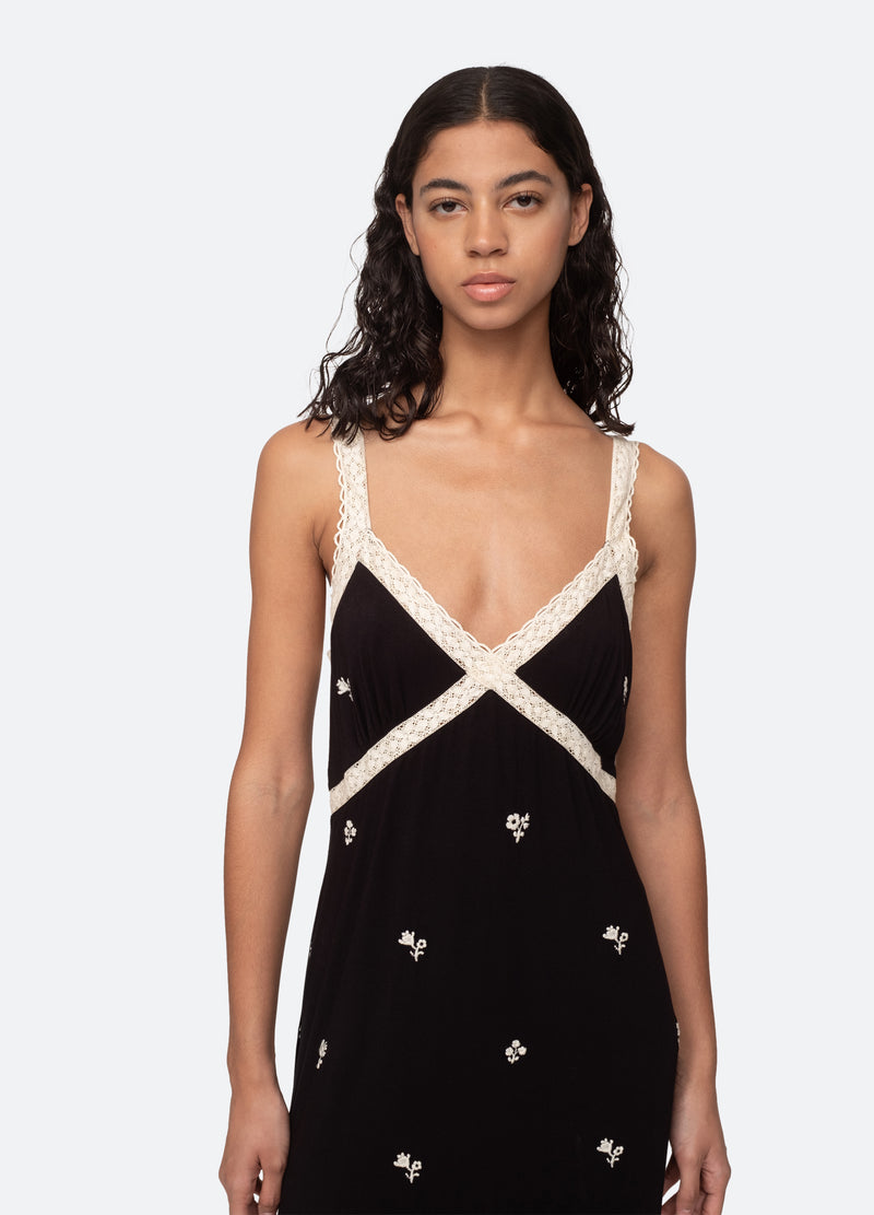 Sea Women's Rubina Embroidery Pajama Slip Dress, Black, XXS at   Women's Clothing store