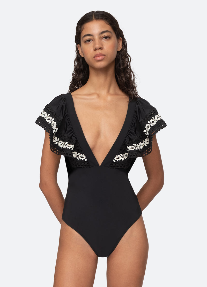 Caicos plunge swimsuit, Black