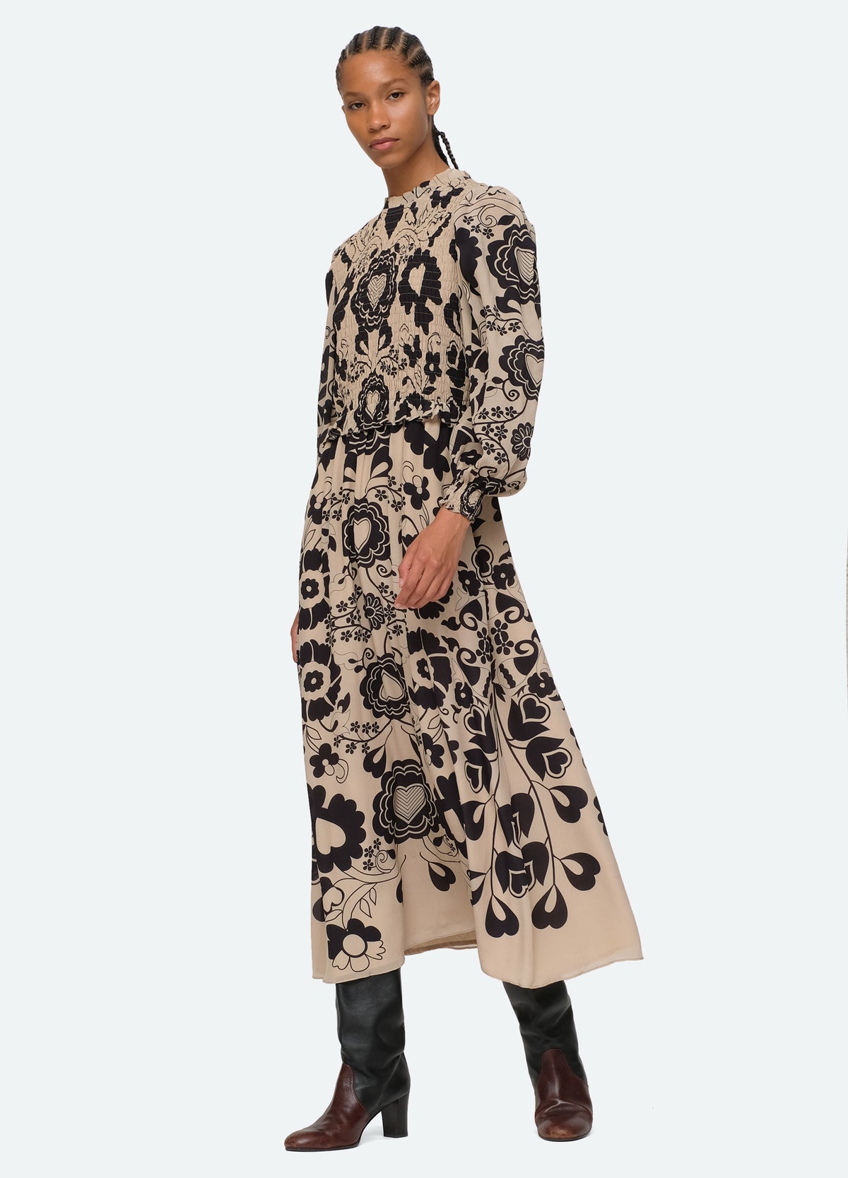 ecru-edna l/s dress-walking view