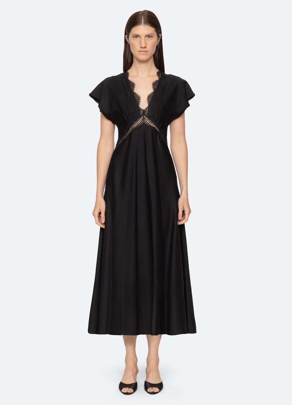 black-noa v-neck dress-front view