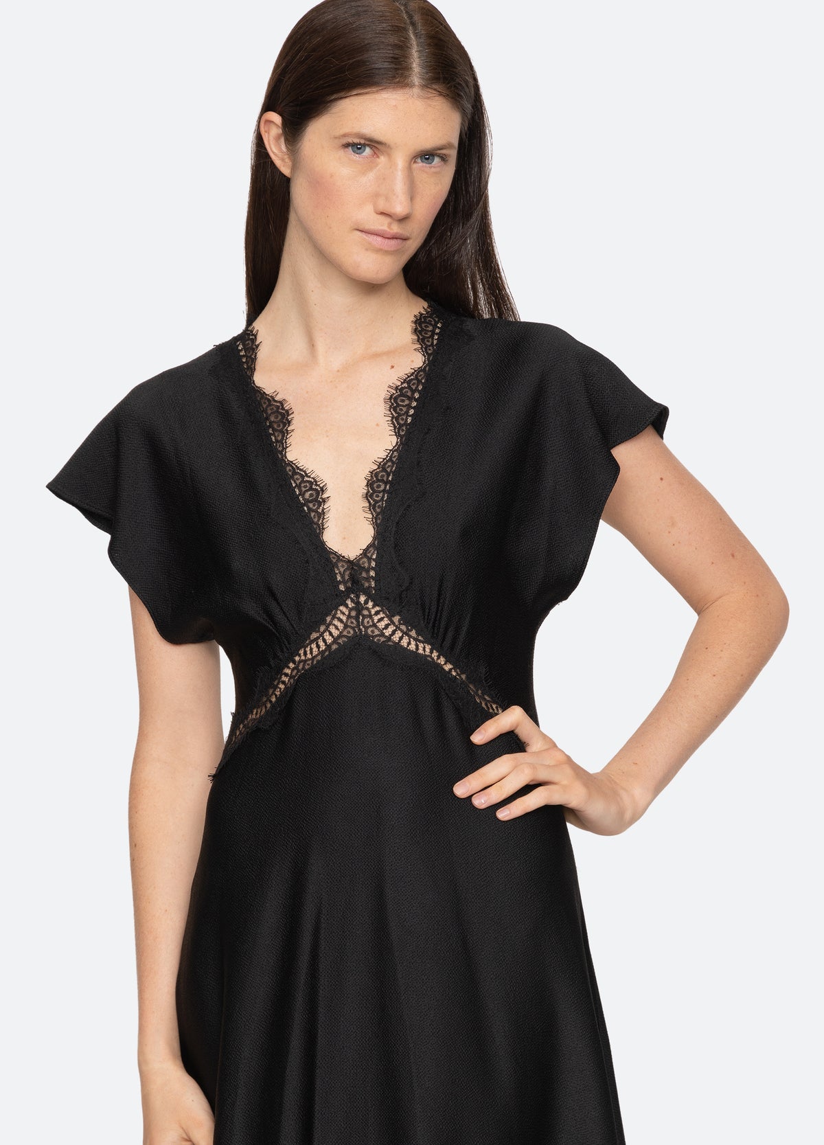 black-noa v-neck dress-detail view - 5