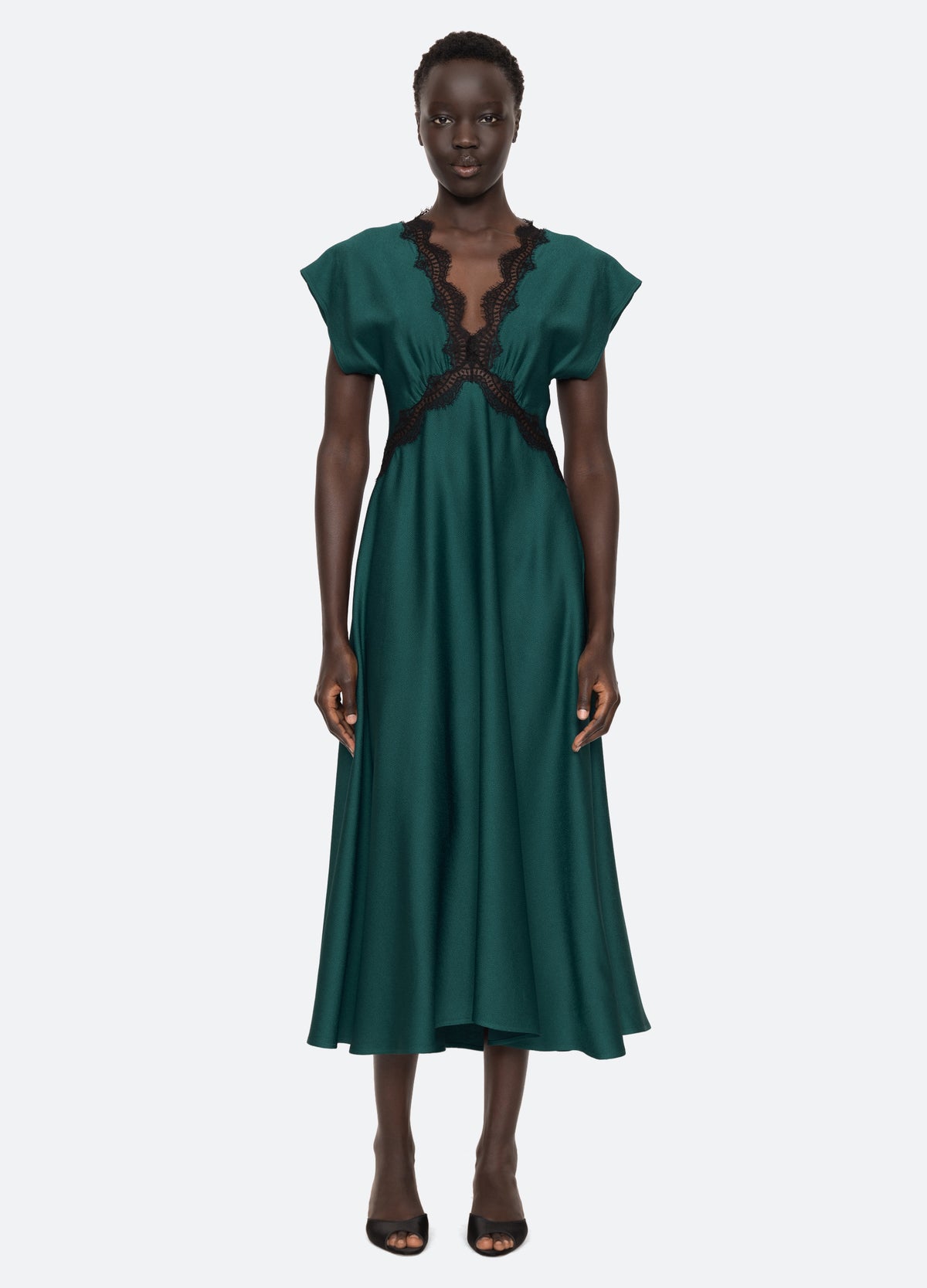 teal-noa v-neck dress-front view 2 - 7