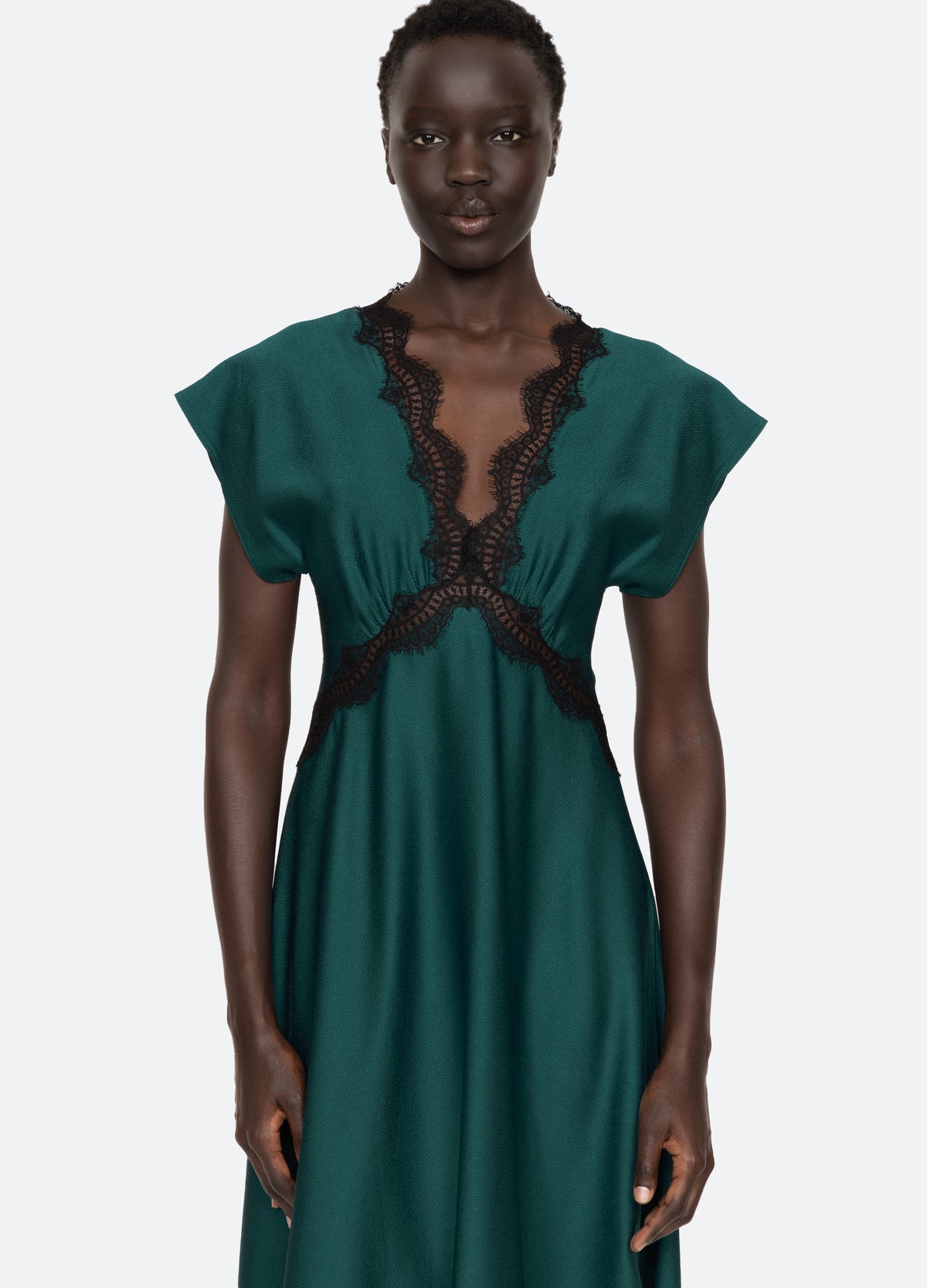 teal-noa v-neck dress-detail view - 11