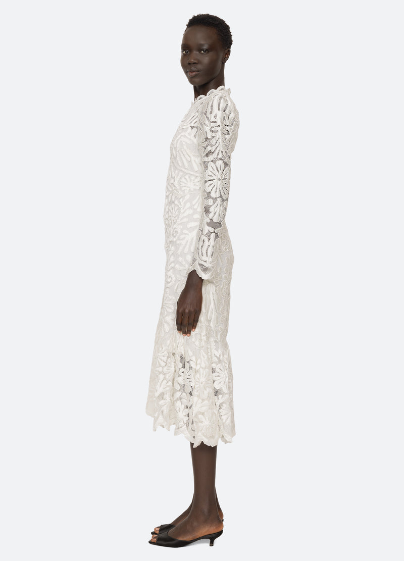 cream-agathe l/s dress-side view - 4