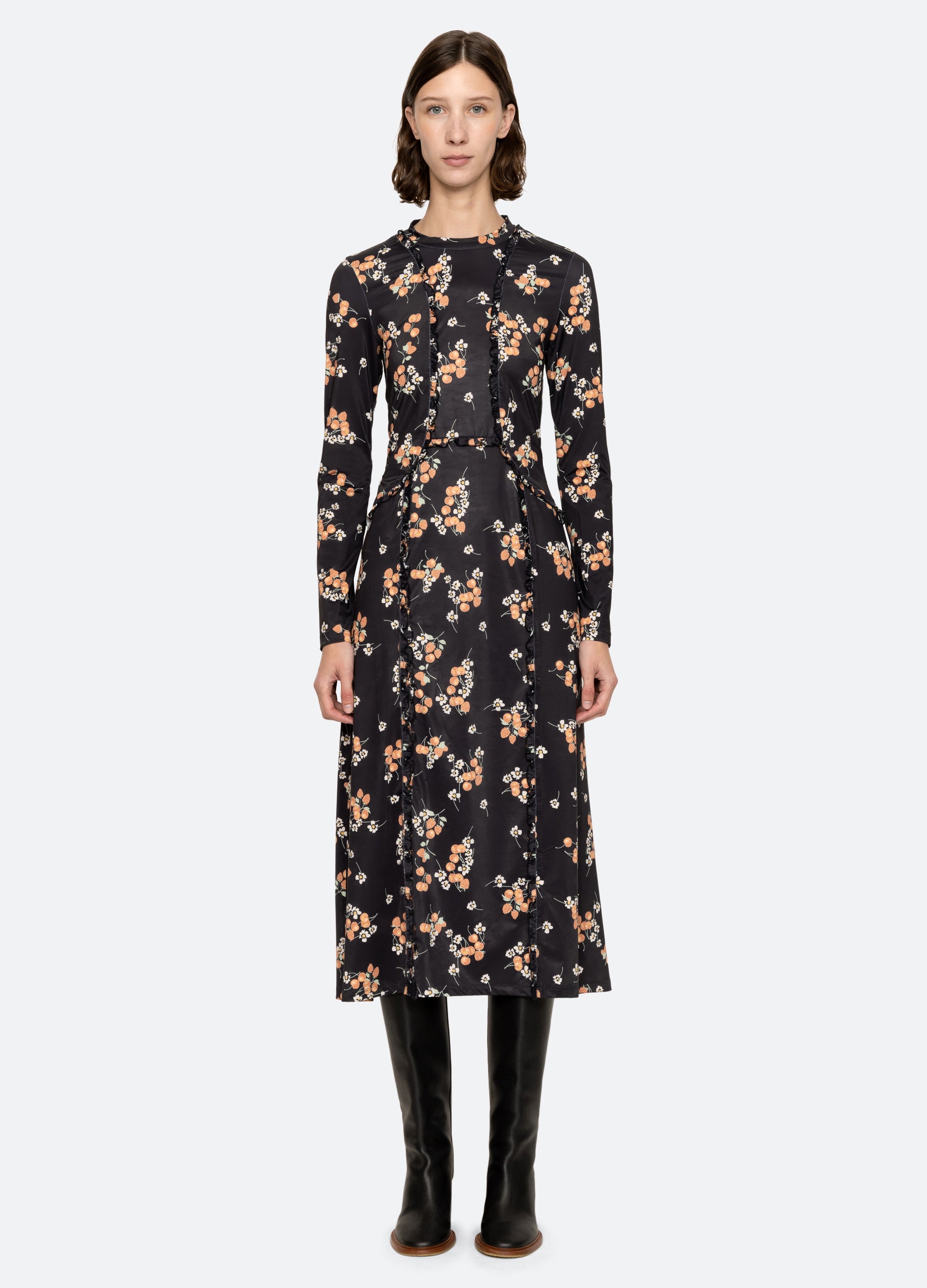 Factory INTERMIX Selena Silk Floral Pleated Keyhole Long Sleeve Sheer Midi Dress XXS 0