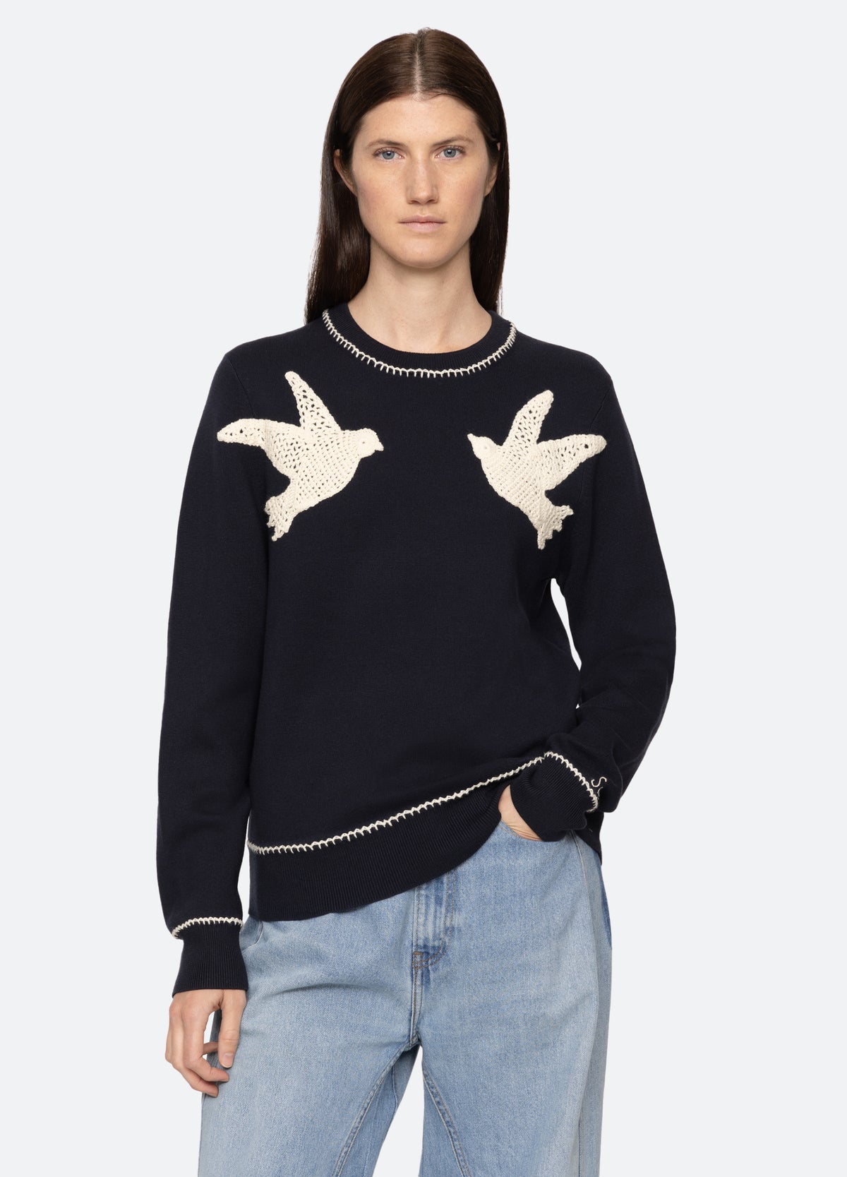 navy-sally sweater-front view