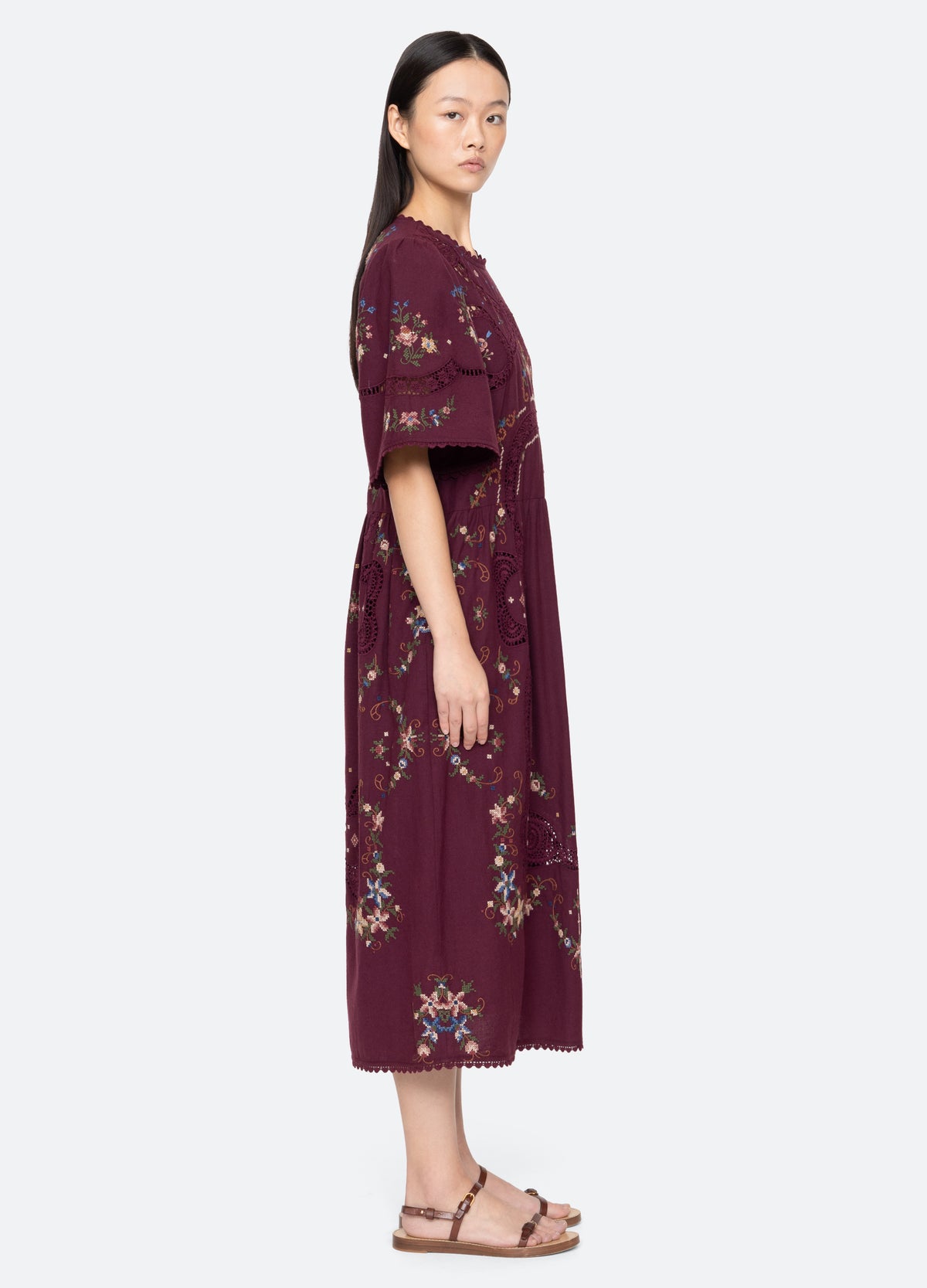 burgundy-edwina s/s dress-side view - 12