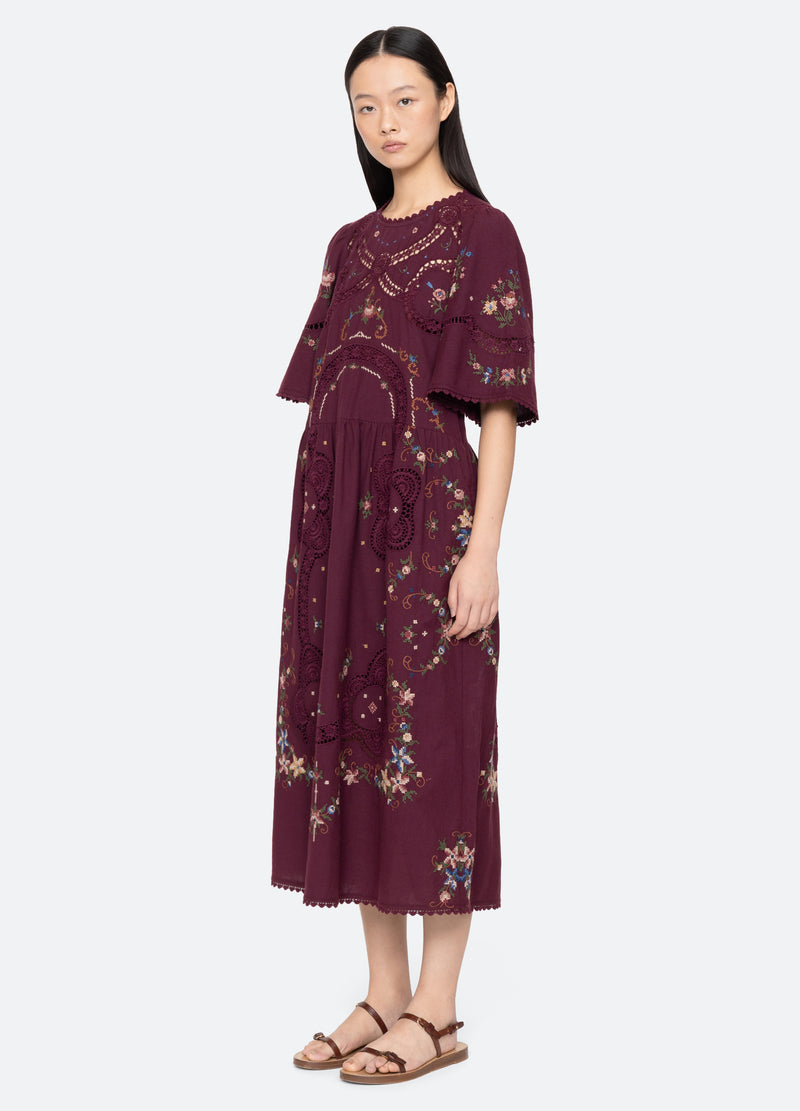 burgundy-edwina s/s dress-three quarter view - 13