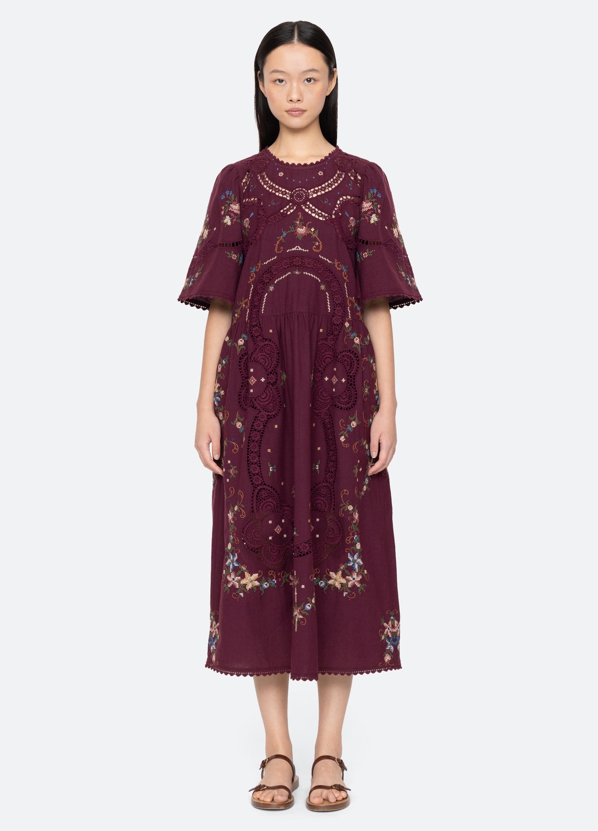 burgundy-edwina s/s dress-front view 2 - 10