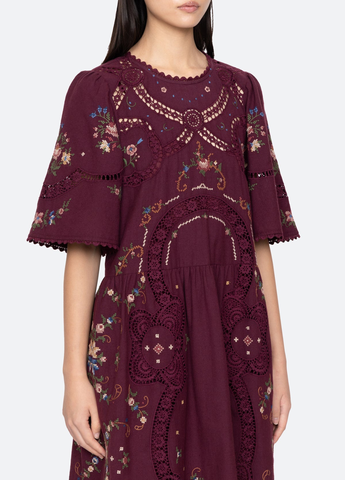 burgundy-edwina s/s dress-detail view - 14