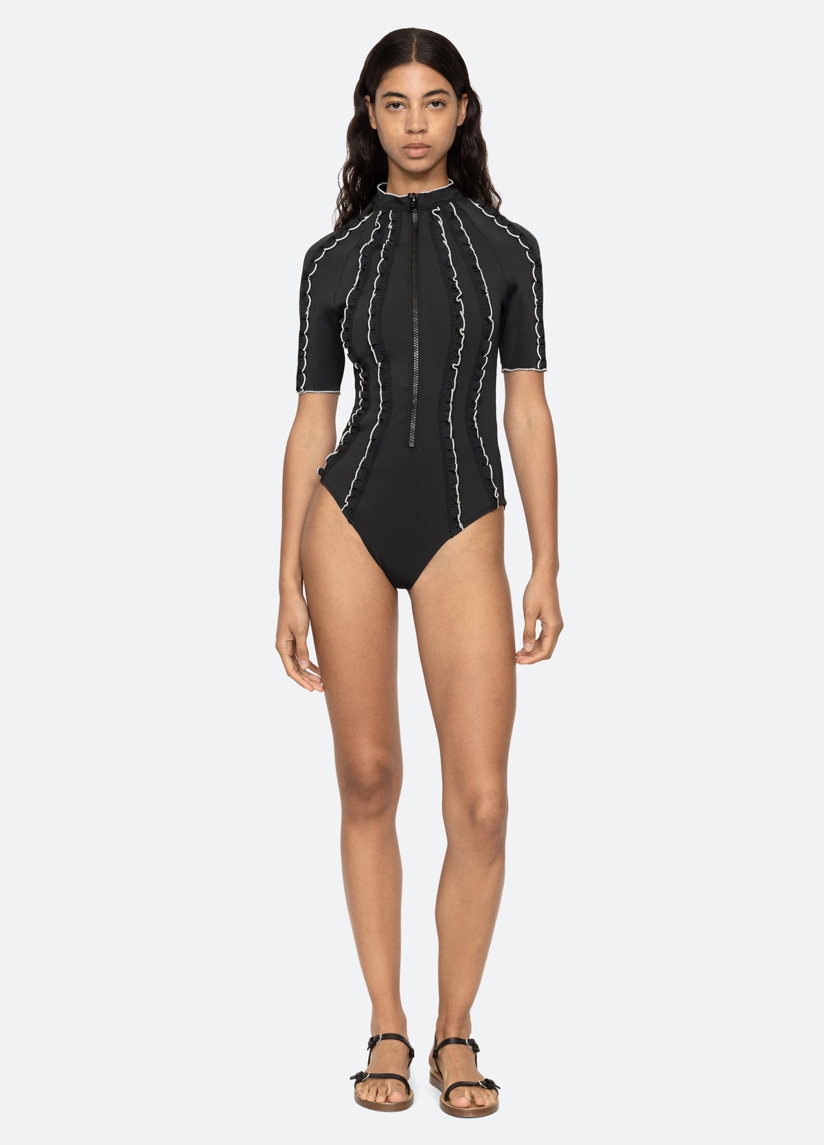 black-camille one piece-front view - 2