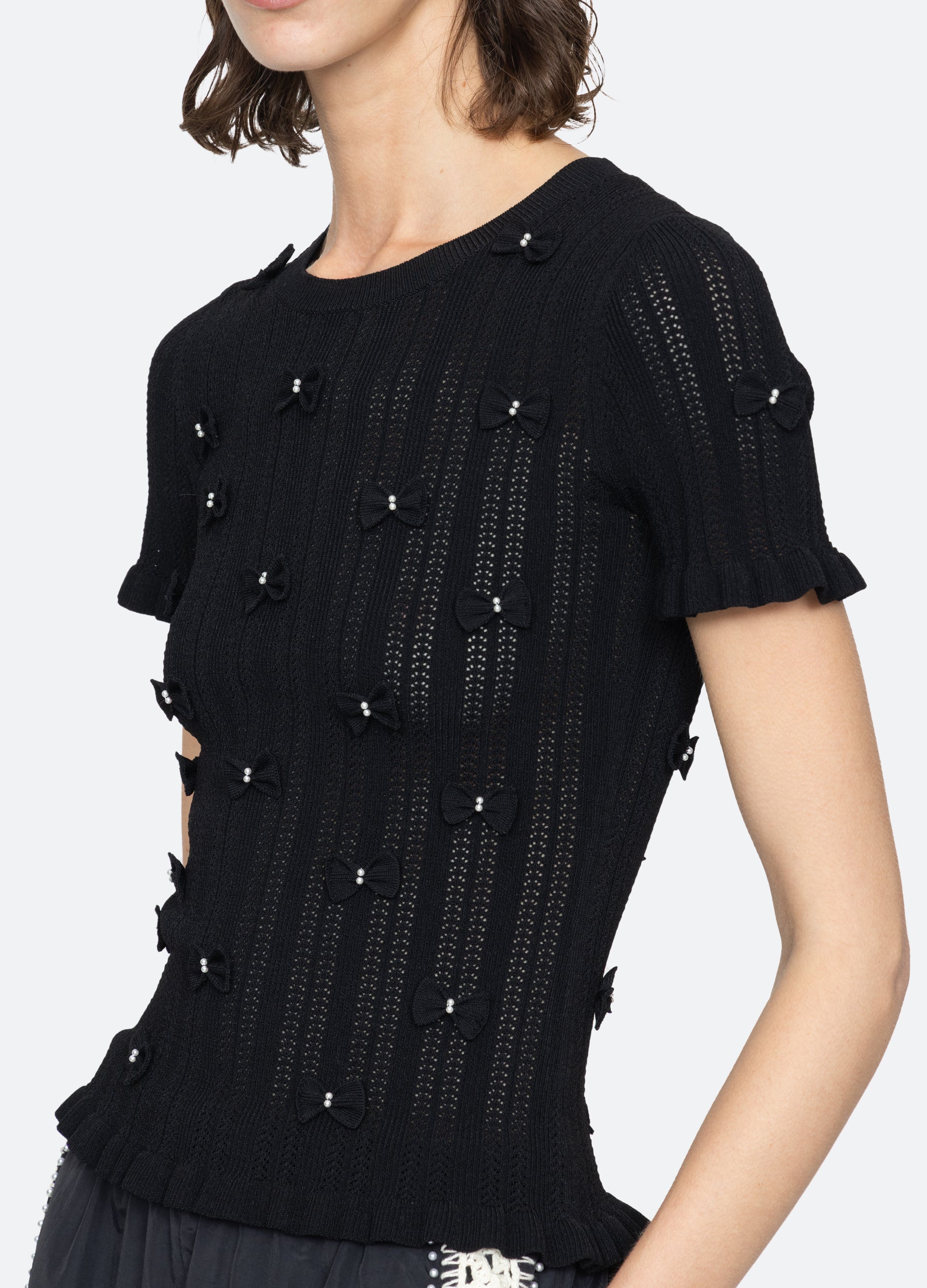 meer. メーア　EYELET RIB KNIT TOP (CHARCOAL Sol Eyelet Top in Black