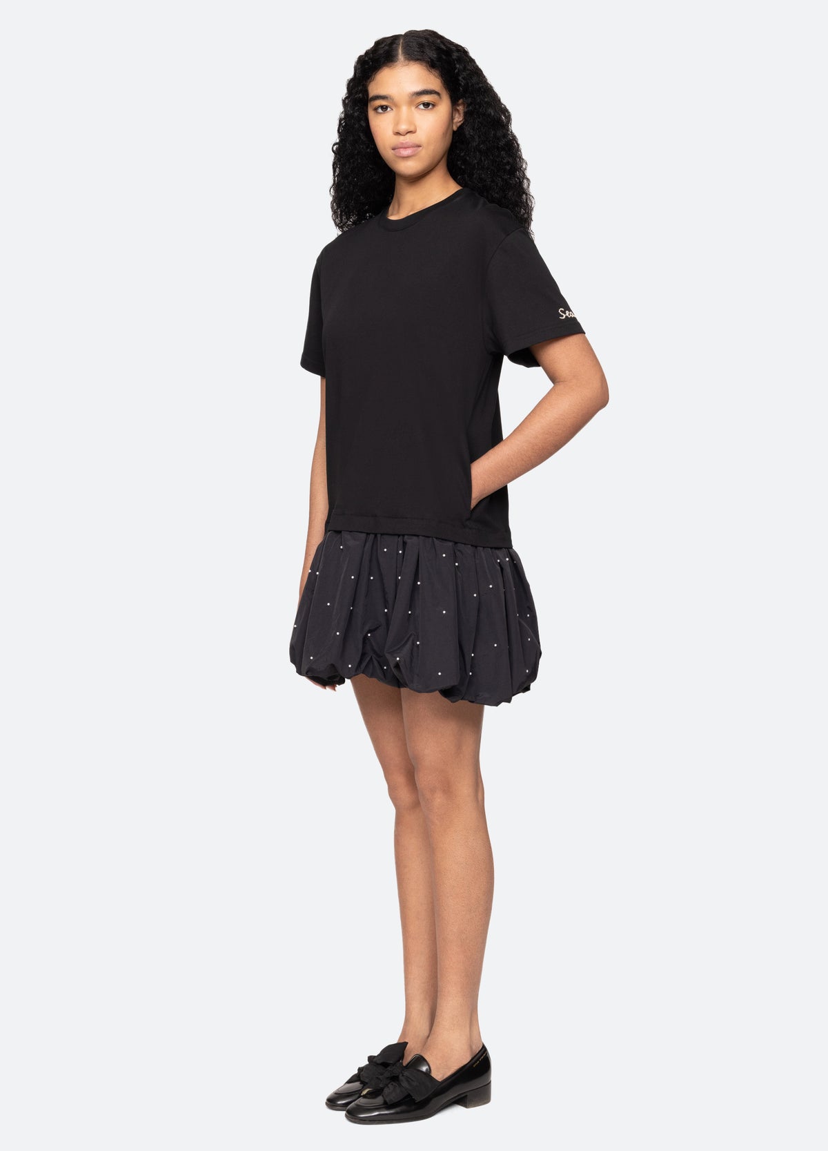 black-alberta combo dress-three quarter view - 4