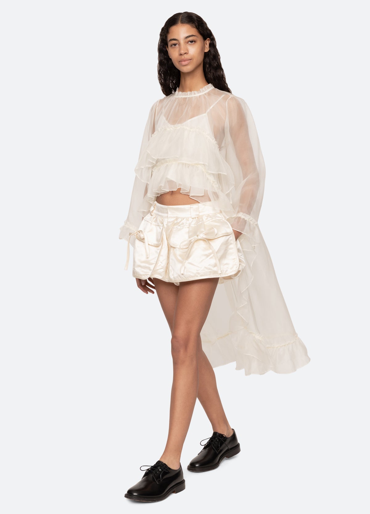 cream-loraine shorts-full body view - 15