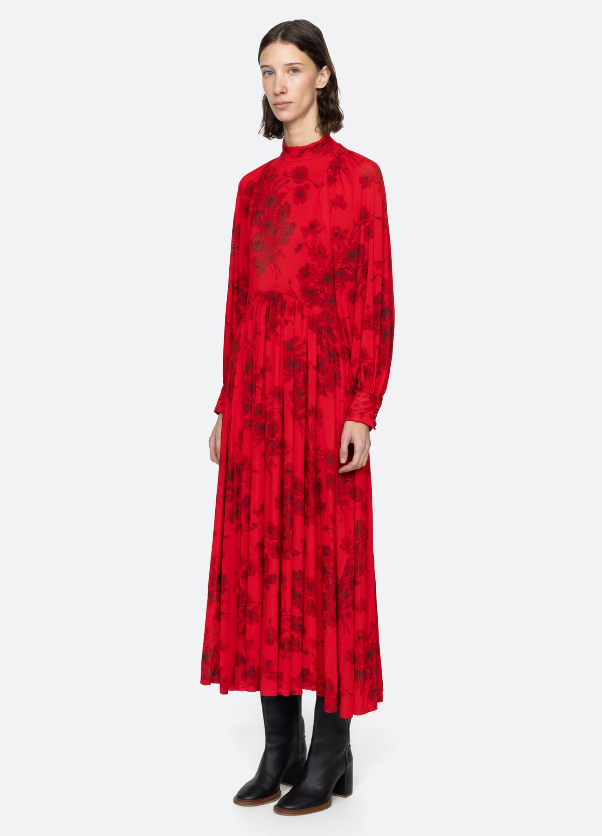 red-cornelia l/s dress-three quarter view - 6