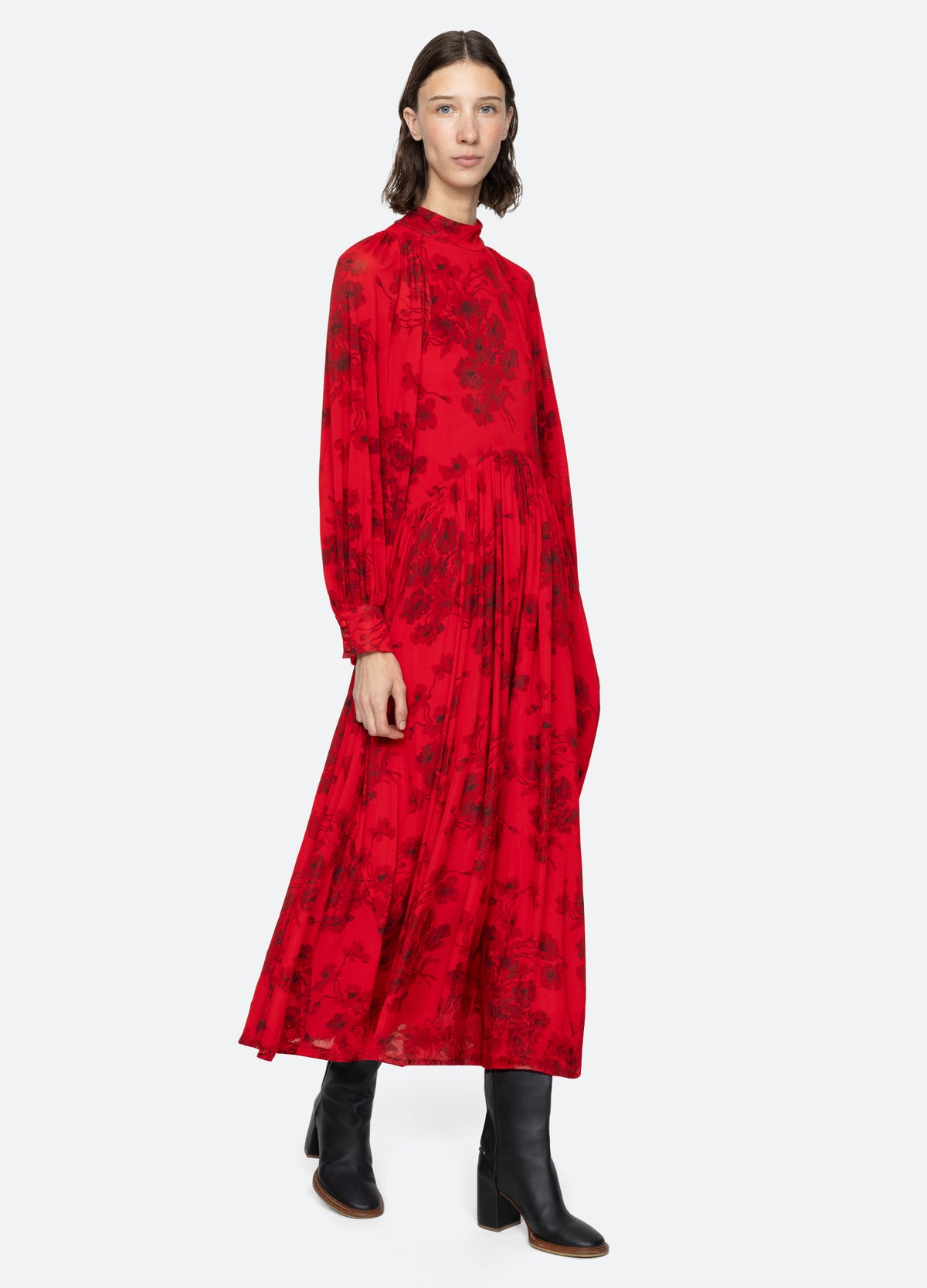 red-cornelia l/s dress-walking view - 7