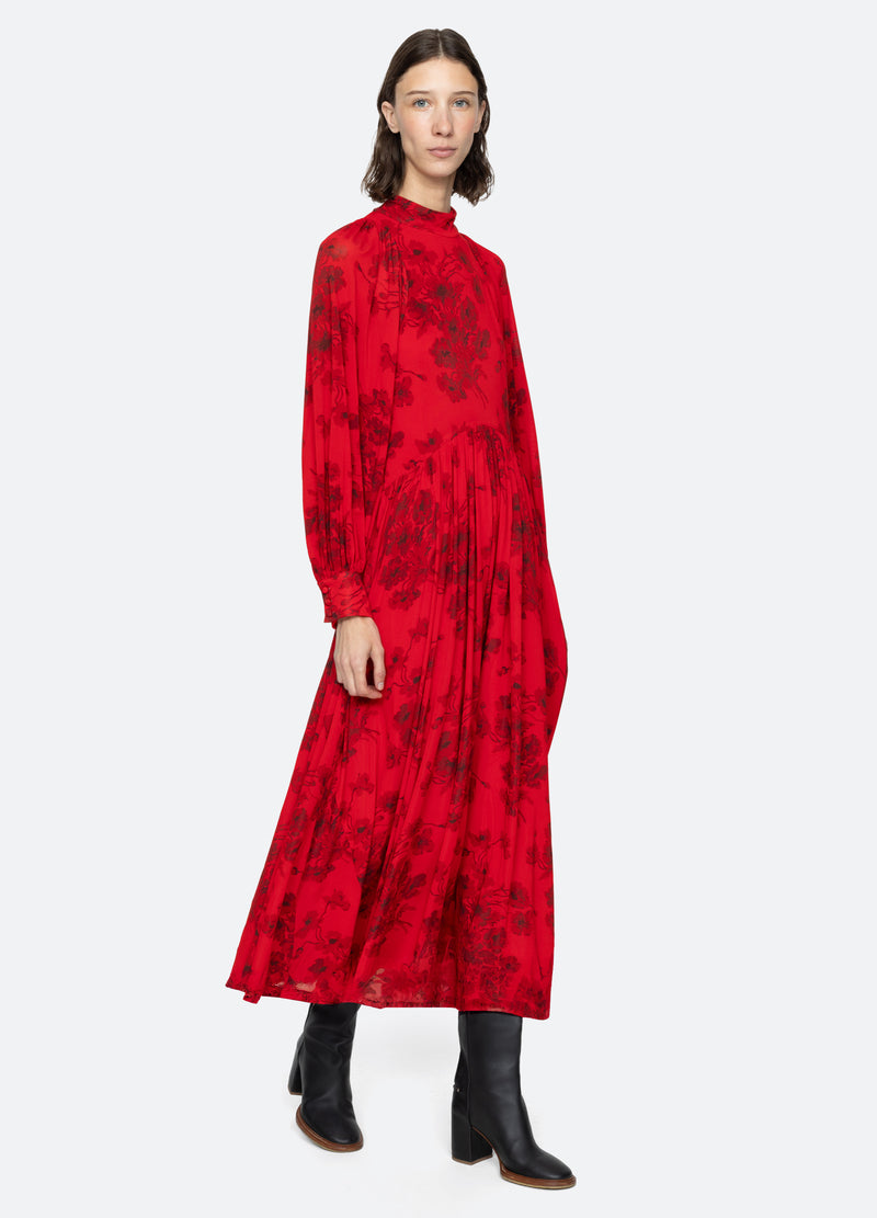 red-cornelia l/s dress-walking view - 7