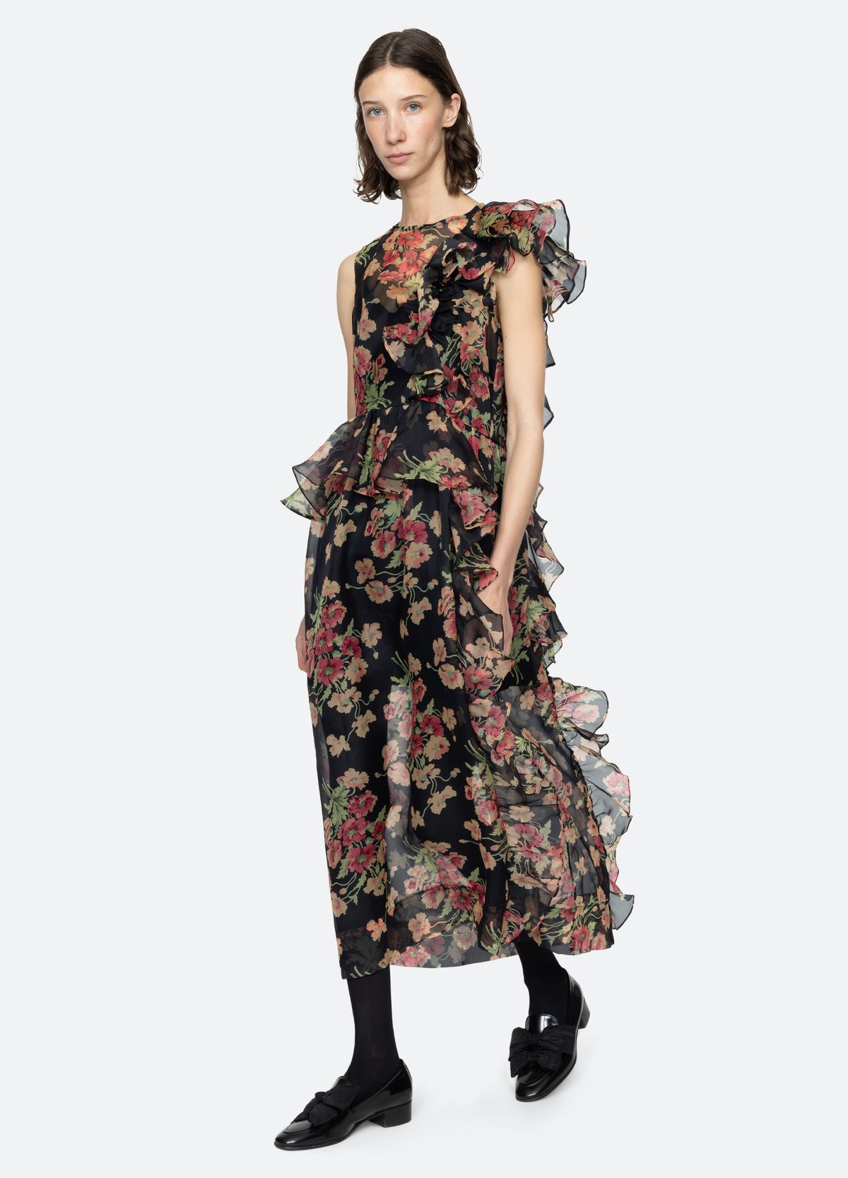 black-cornelia midi dress-walking view - 7