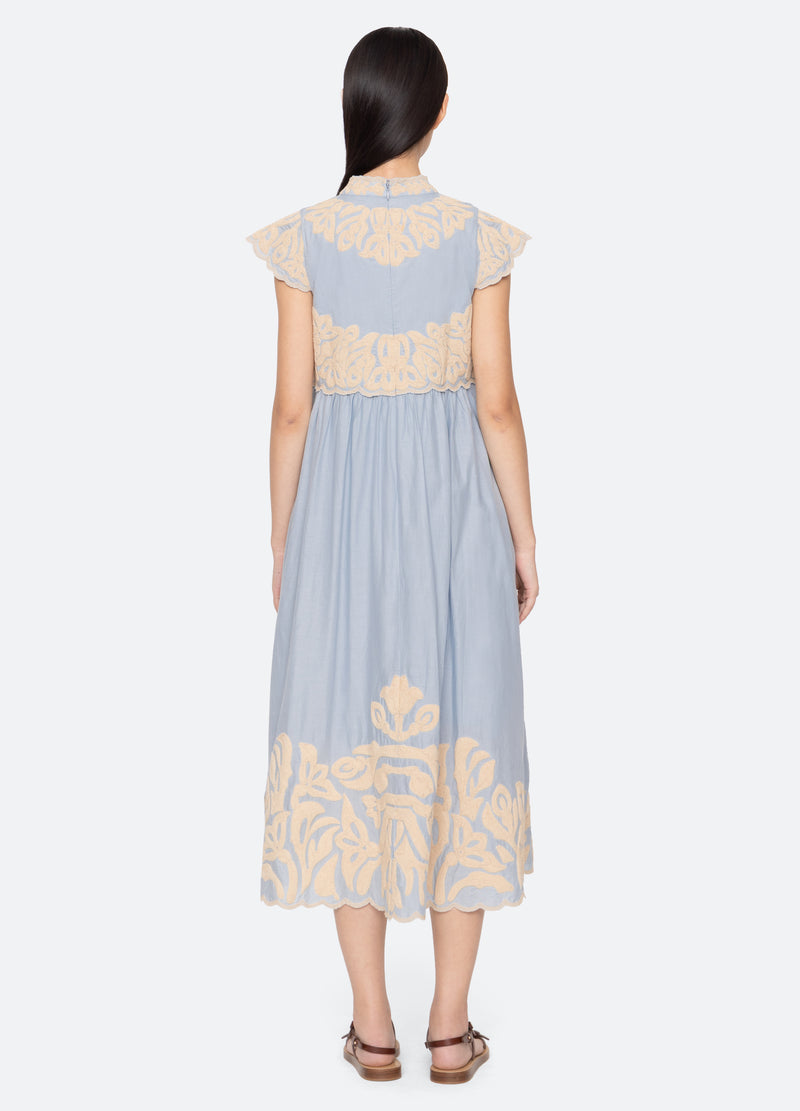 Sea Alexandra Embroidered Midi Dress - Blue Sea Alexandra Embroidered Midi Dress - Blue