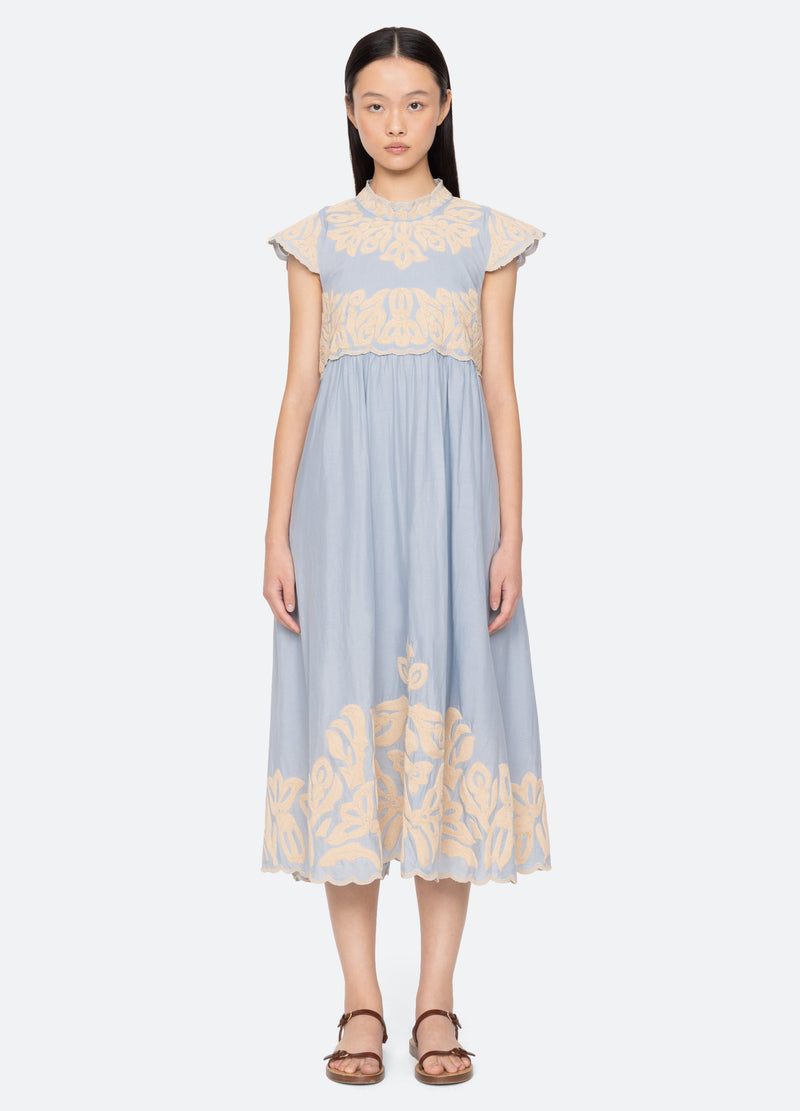 Sea Alexandra Embroidered Midi Dress - Blue Sea Alexandra Embroidered Midi Dress - Blue